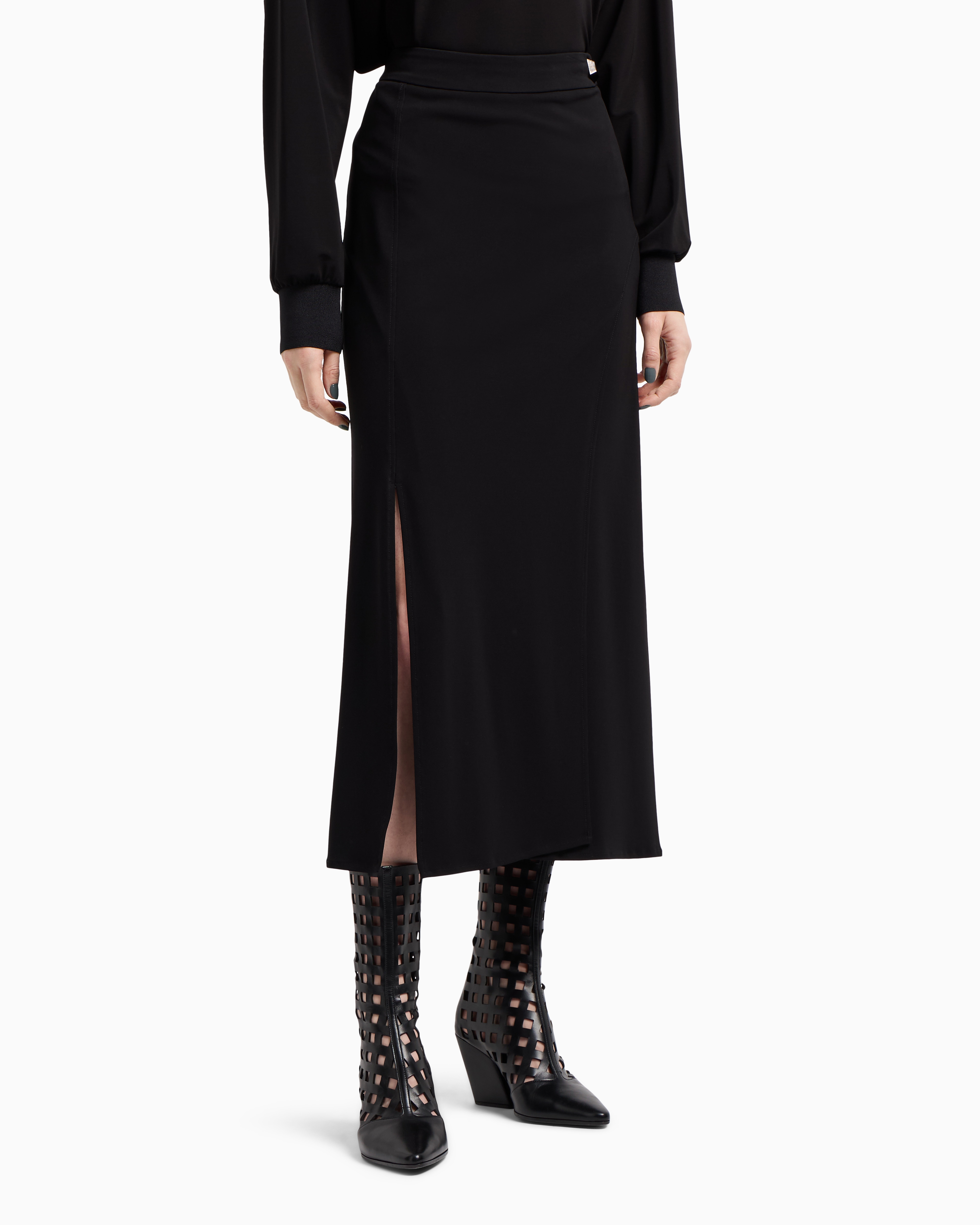 Emporio Armani Asv Polygon Capsule Collection Viscose Crêpe Interlock Skirt In Black