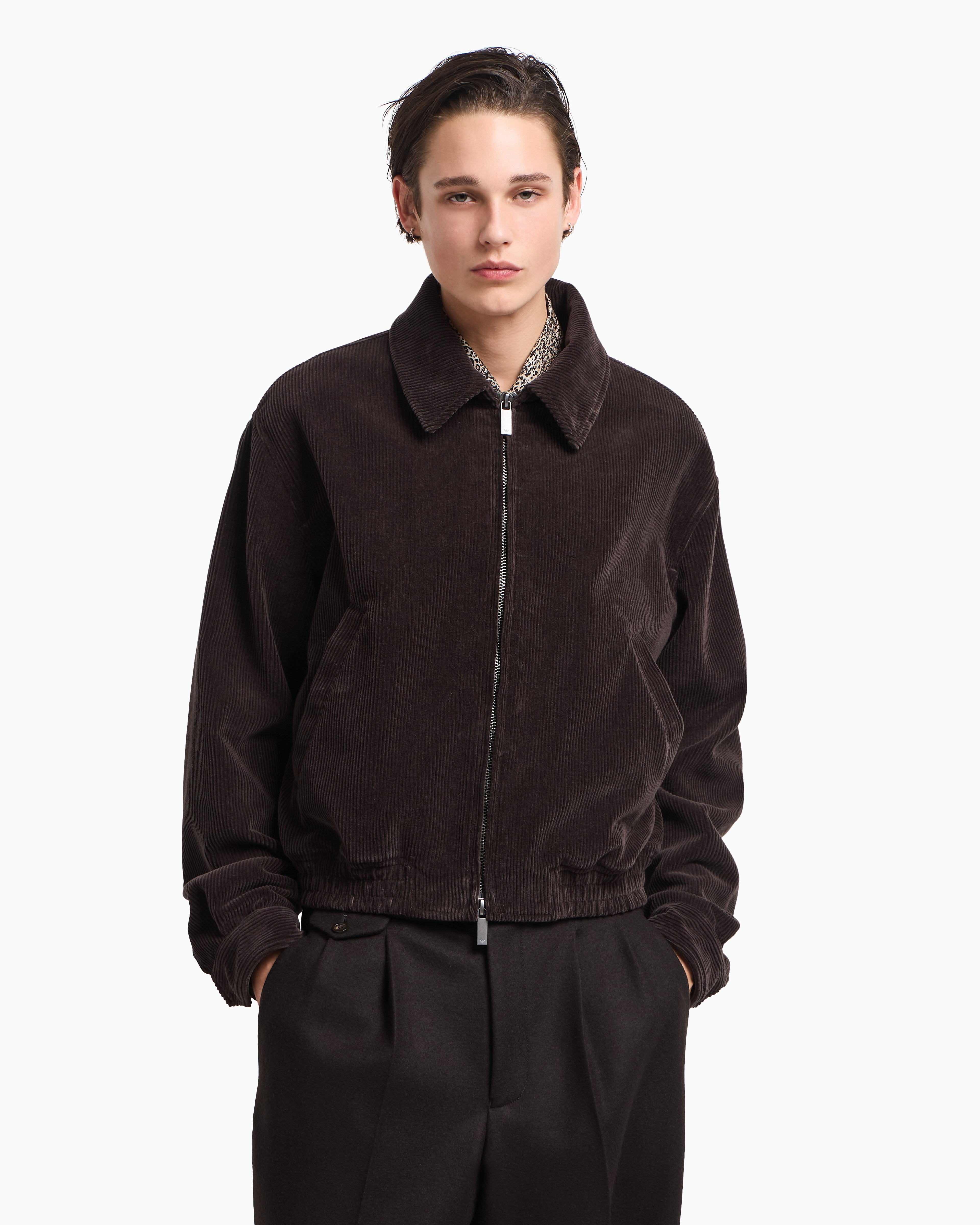 Emporio Armani - Corduroy zip-up blouson, Man, Grey, Size: