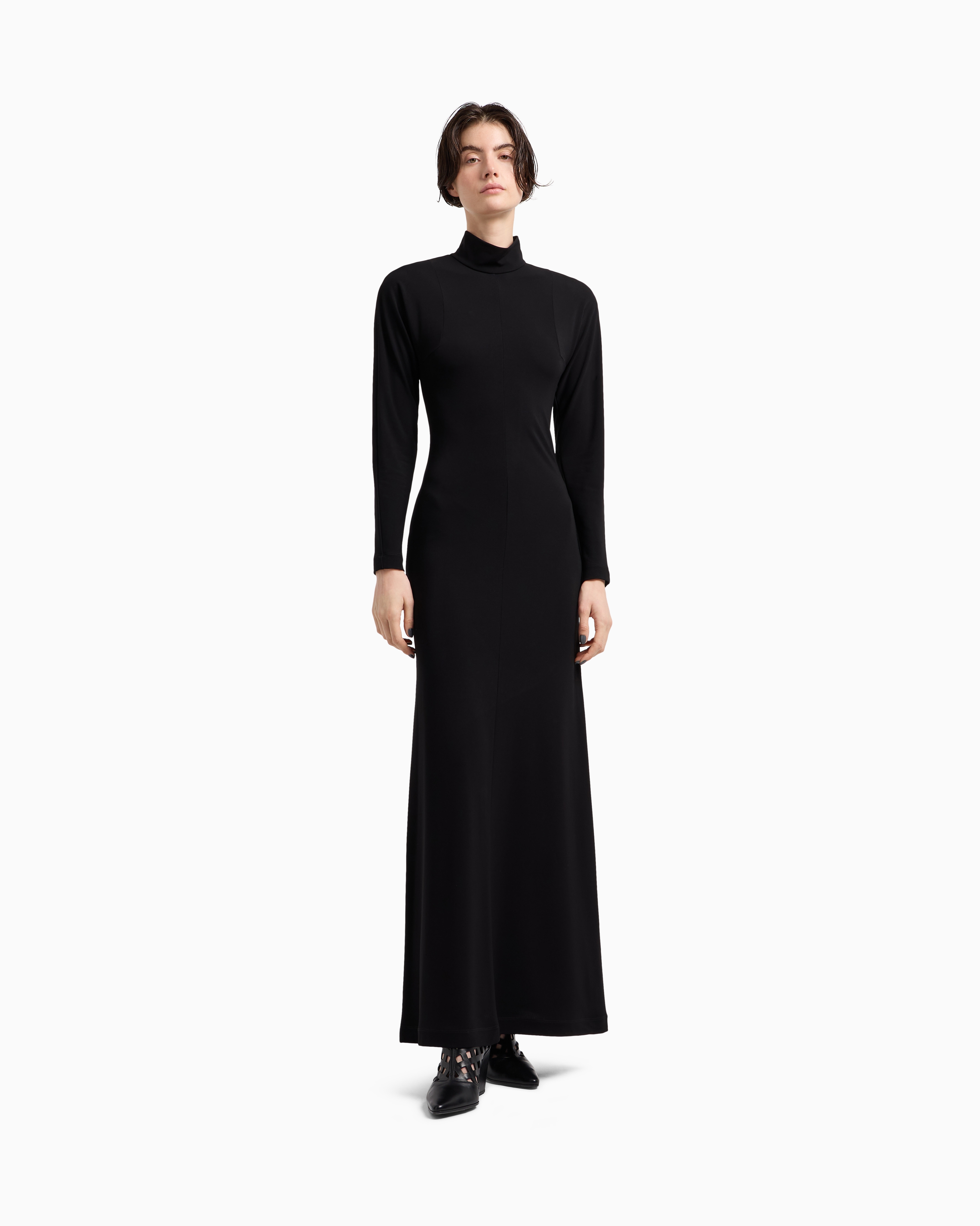 Emporio Armani Asv Polygon Capsule Collection Viscose Crêpe Interlock Long Dress In Black