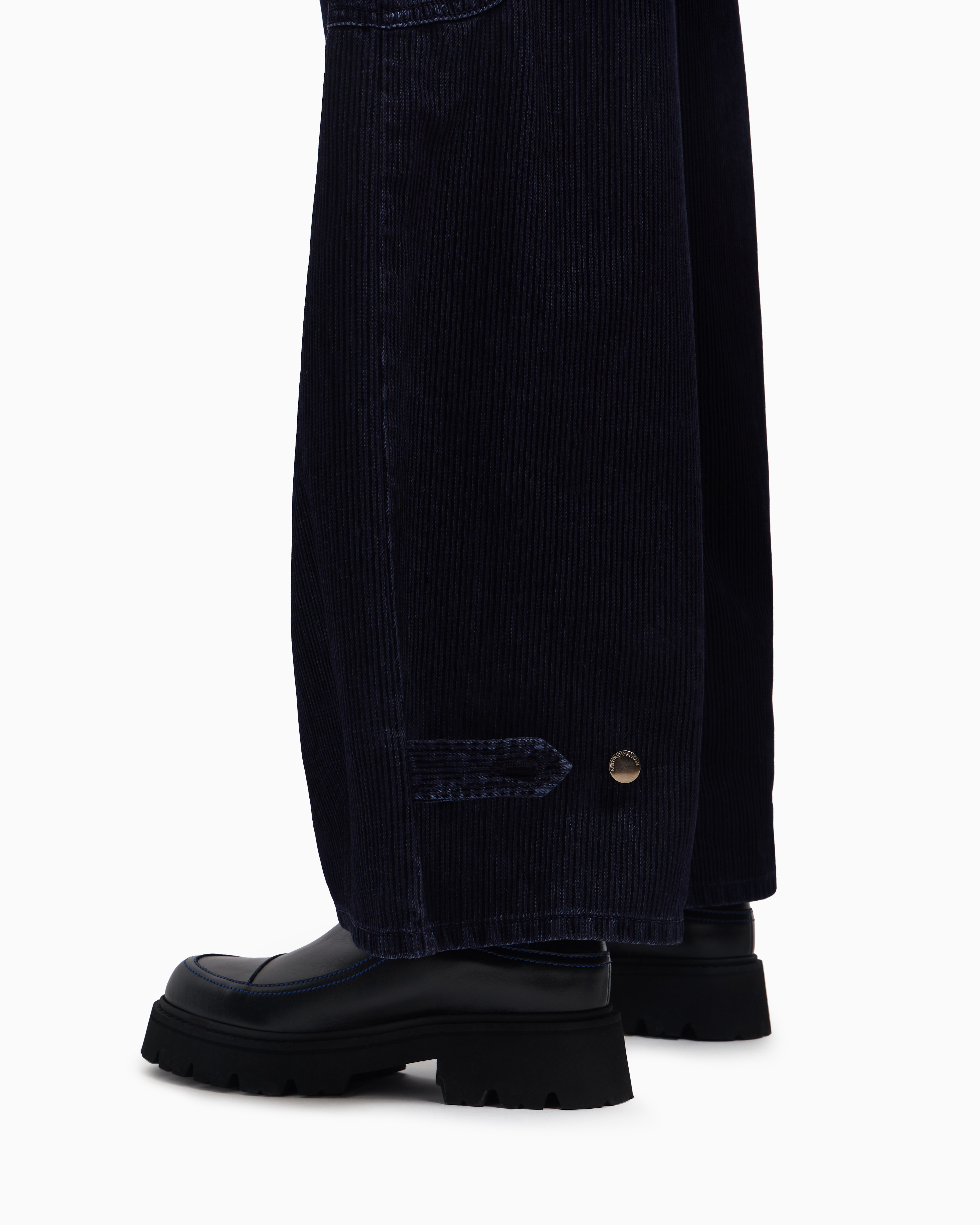 Emporio Armani - J2G flocked-rib garment-dyed drill cargo jeans, Woman, Navy Blue, Size: