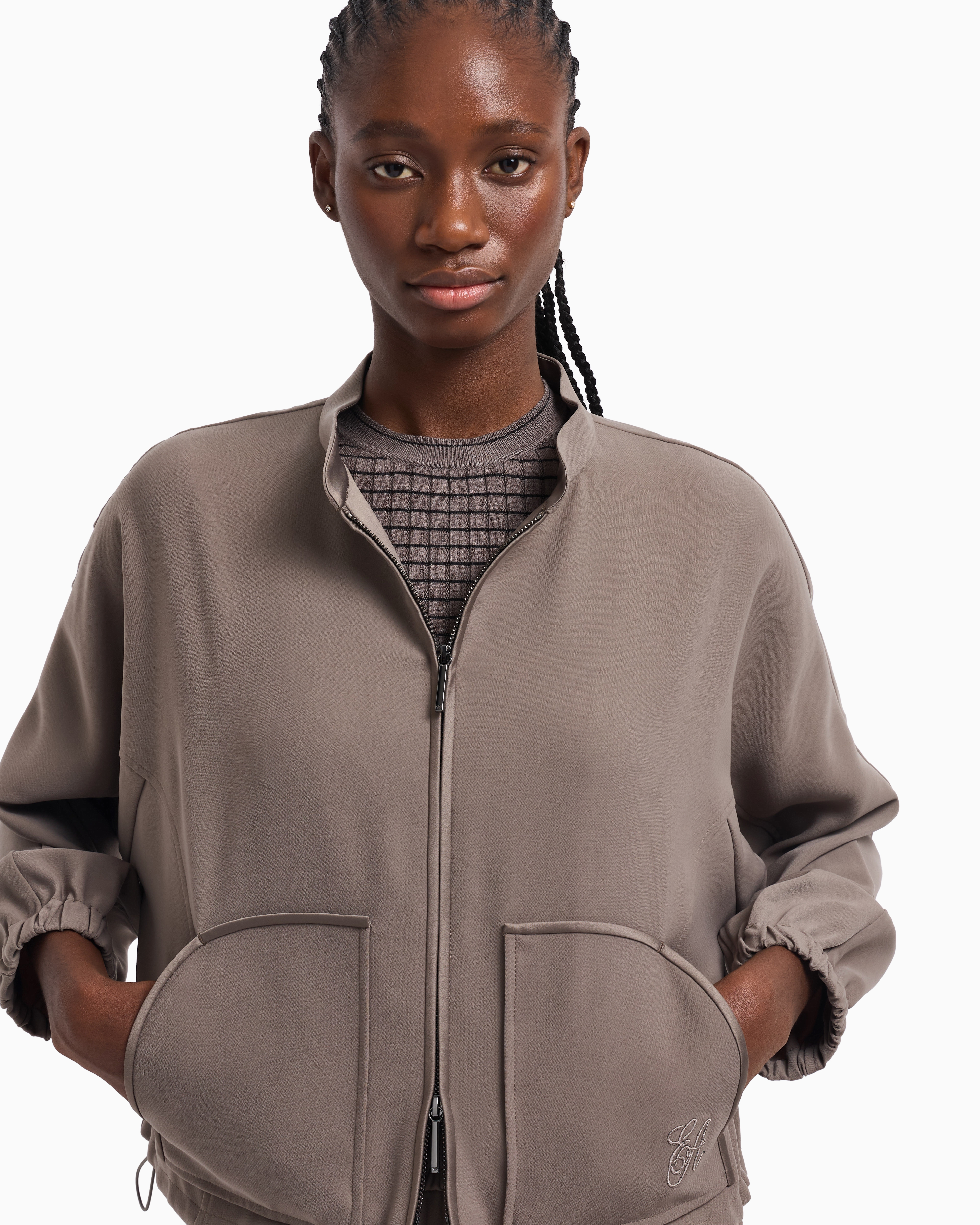 Emporio Armani Jacket With Embroidered Logo In Nude