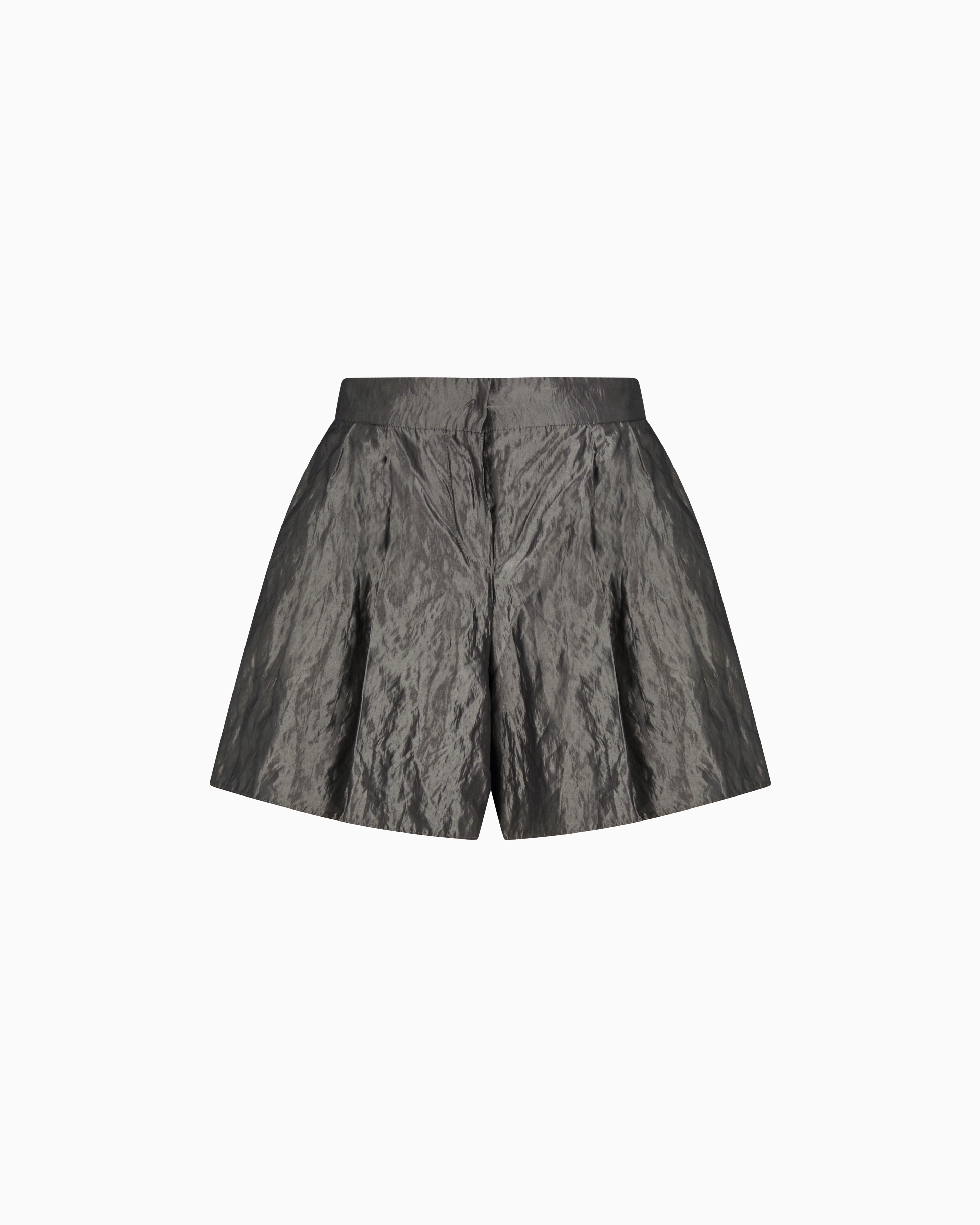 Emporio Armani - Memory taffeta shorts with pleats, Woman, Grey, Size: