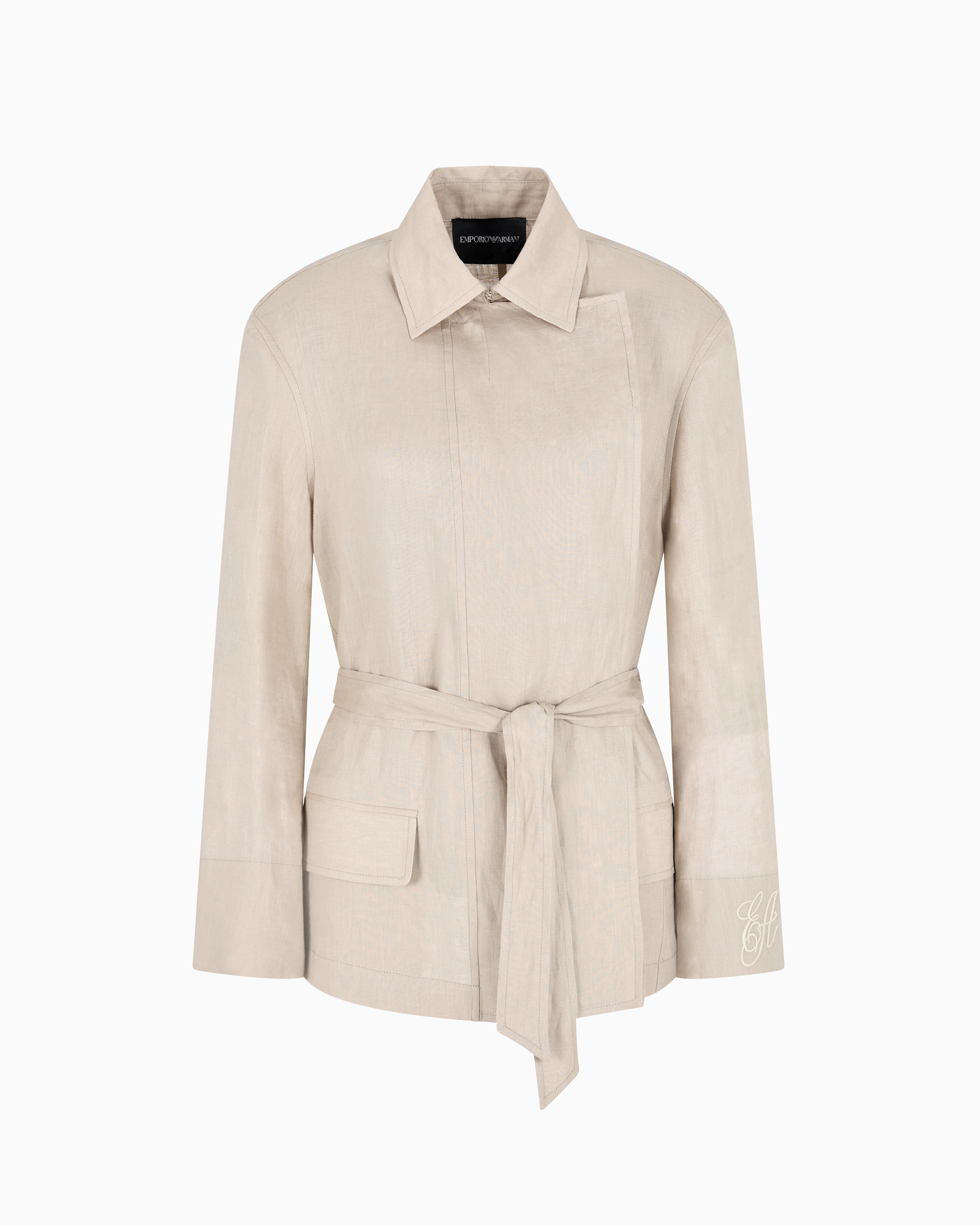 Emporio Armani - Pure linen shirt jacket with panel, Woman, Beige, Size: