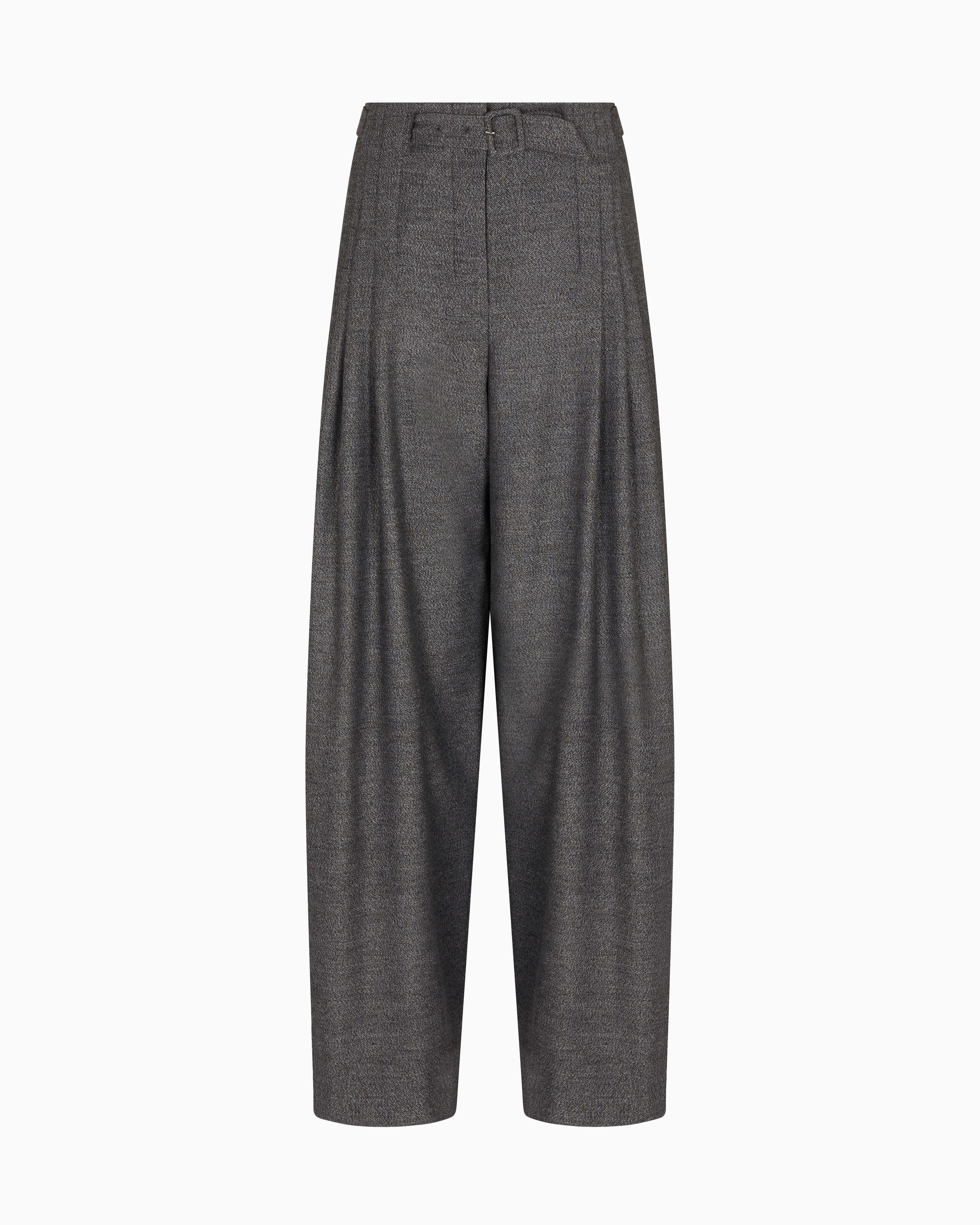 Emporio Armani - Trousers with darts and a belt in a mouliné flannel, Woman, Grey, Size: 44