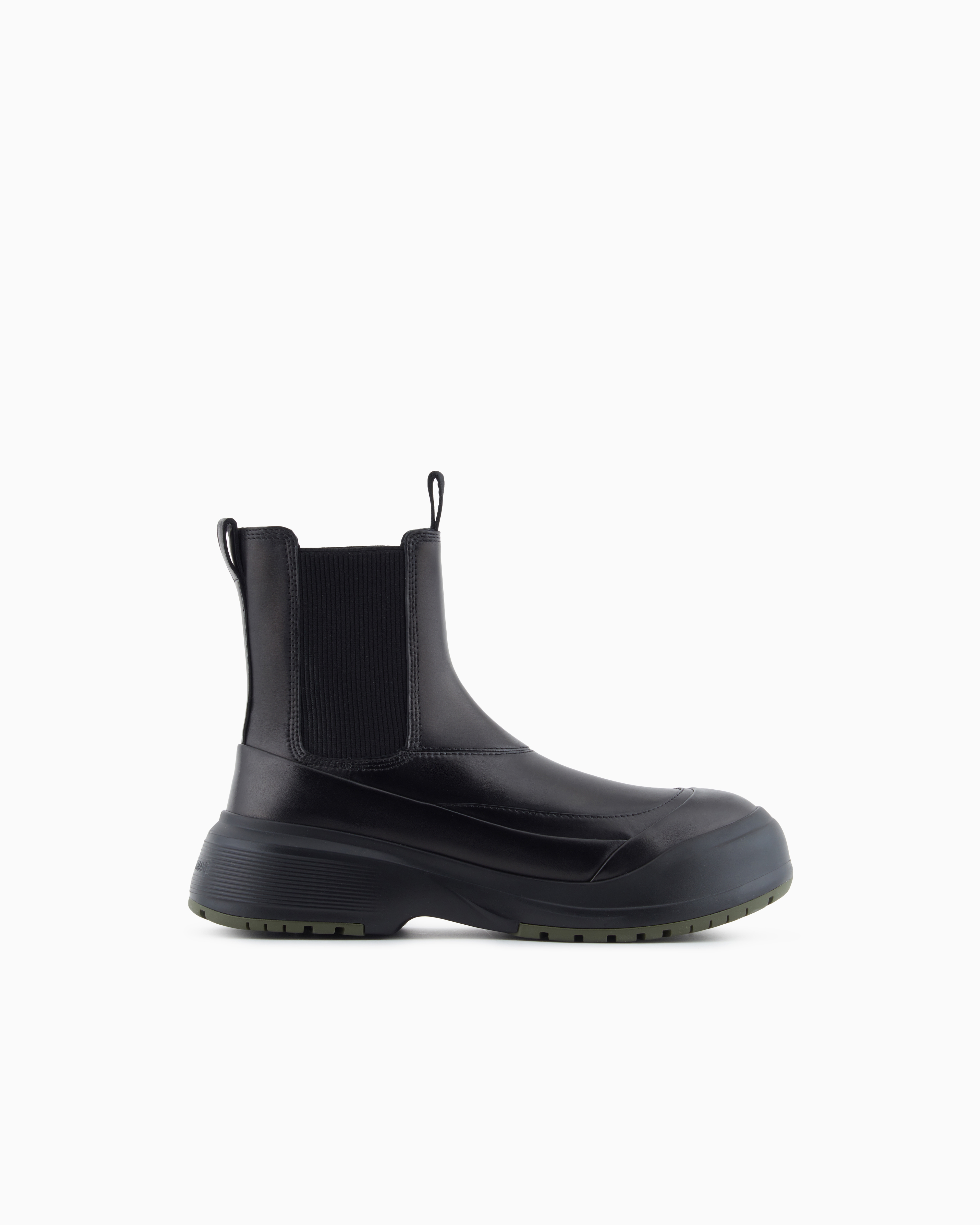 Emporio Armani Chunky Crust Leather Effect Ankle Boots In Black
