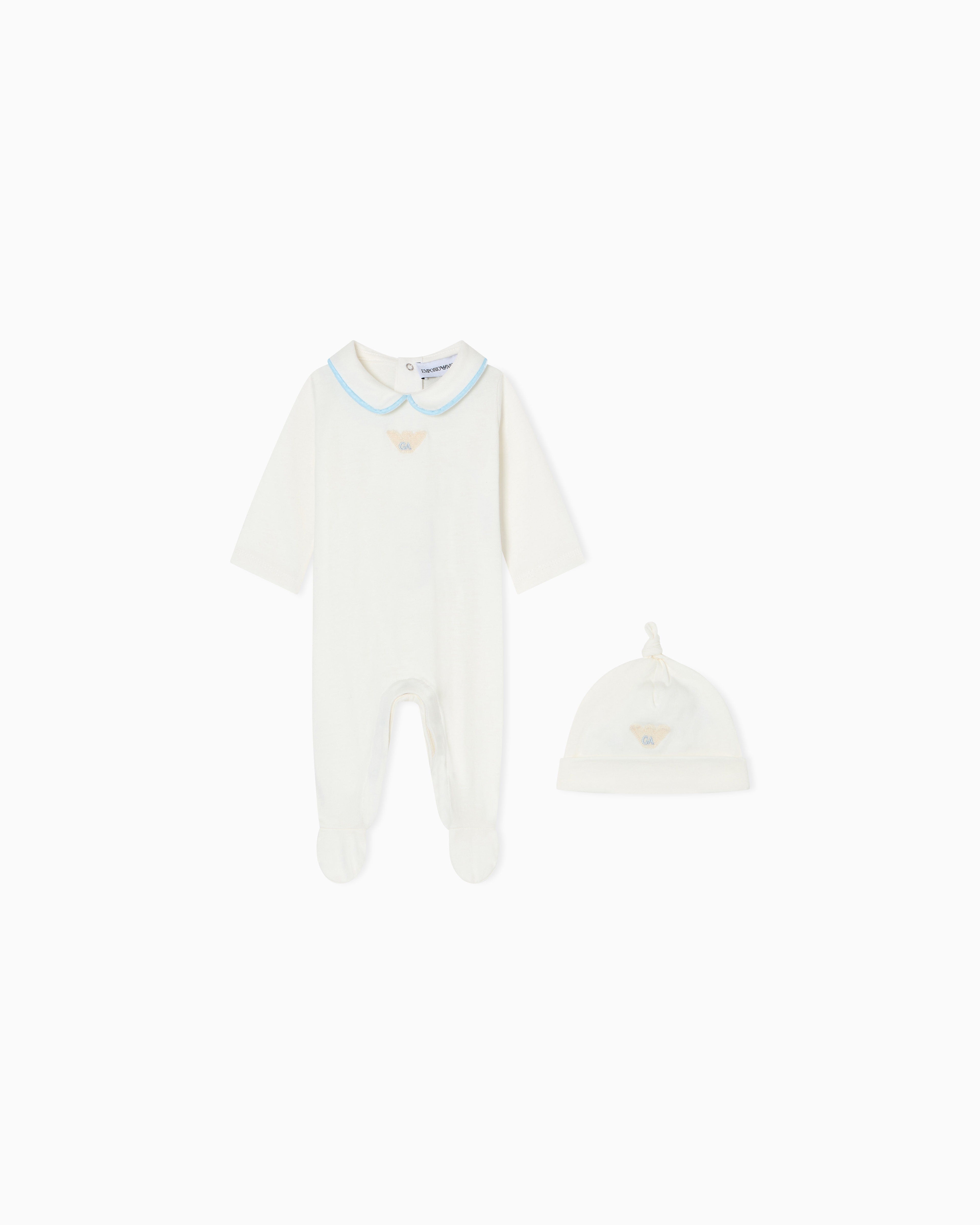 Emporio Armani - Mercerised jersey beanie and onesie set, Unisex Junior, Light Blue, Size: