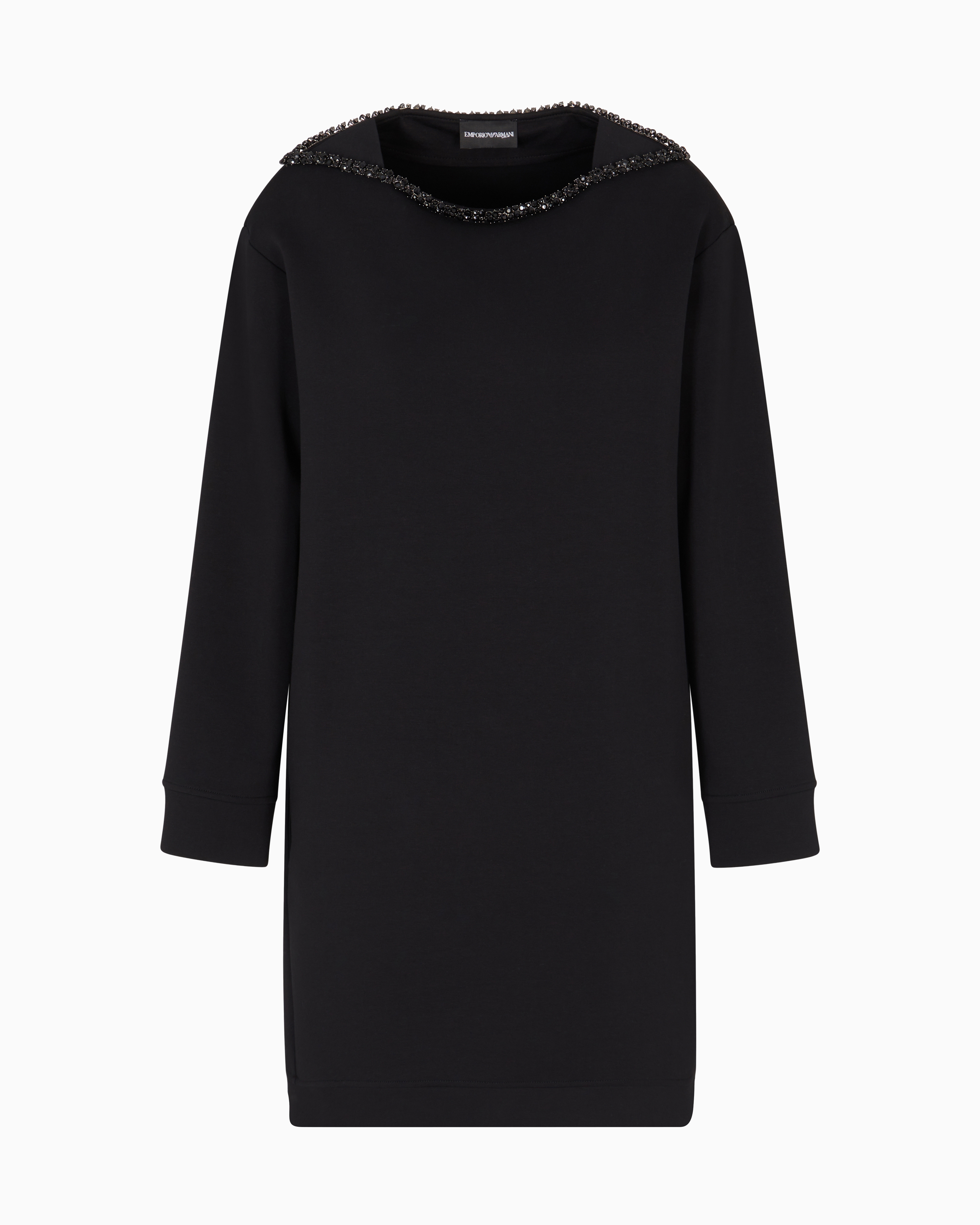 Emporio Armani - ASV double-jersey dress with rhinestone detail, Woman, Black, Size: