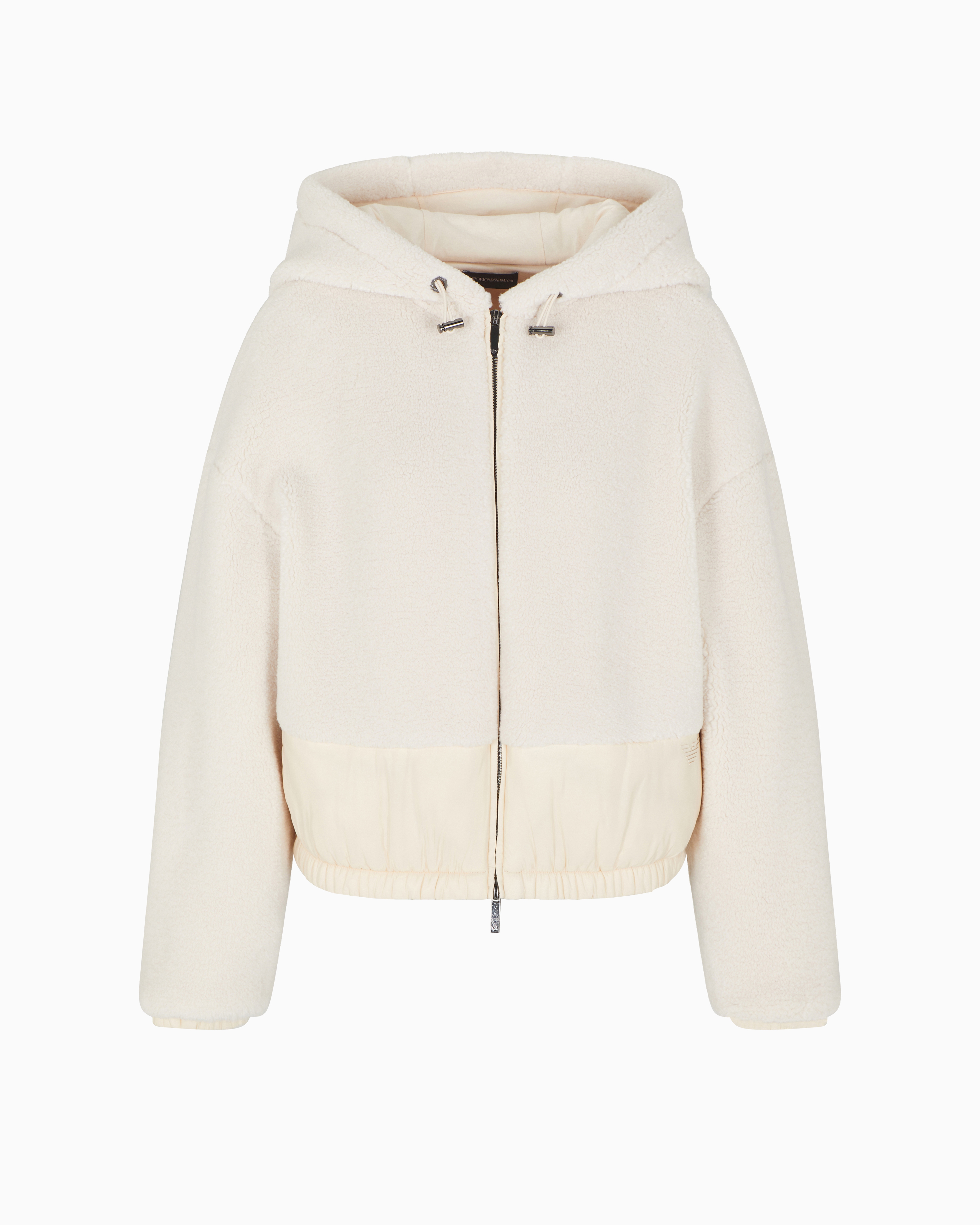 Emporio Armani - Sherpa blouson with hood and zip, Woman, Beige, Size: