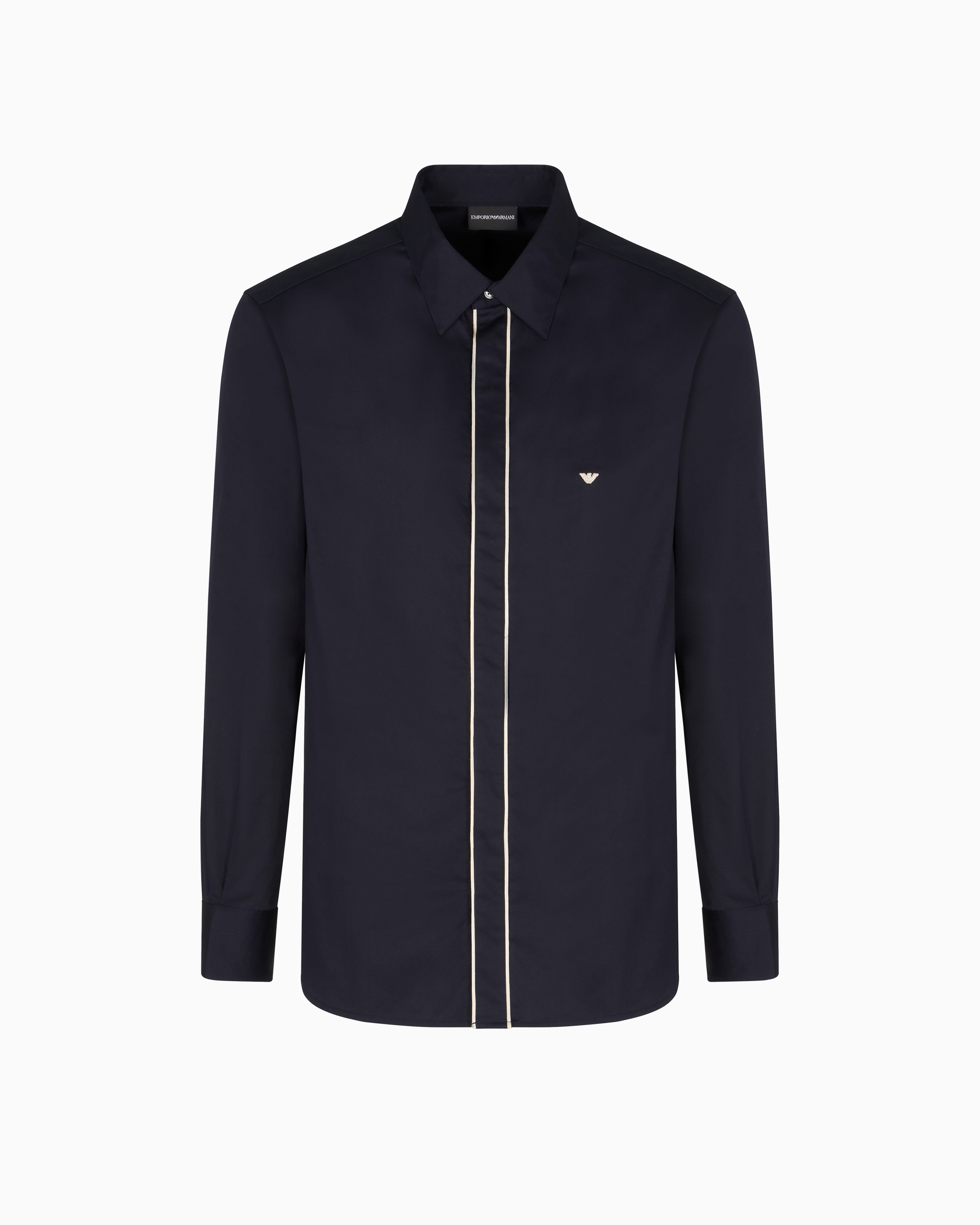 Emporio Armani Pima Cotton Shirt With Piping In Blue
