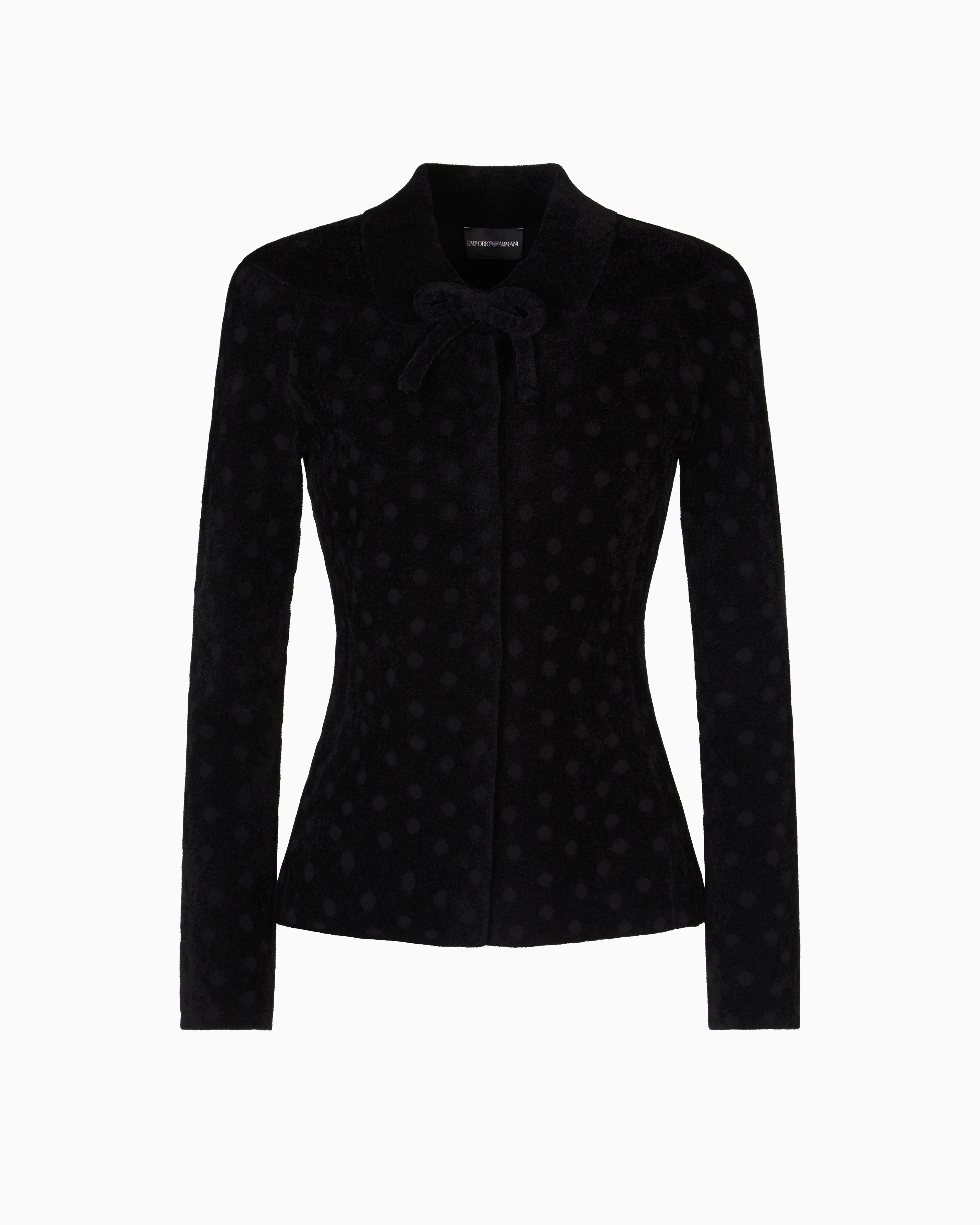 Emporio Armani - Polka-dot jacquard bonded chenille jacket with bow, Woman, Black, Size: