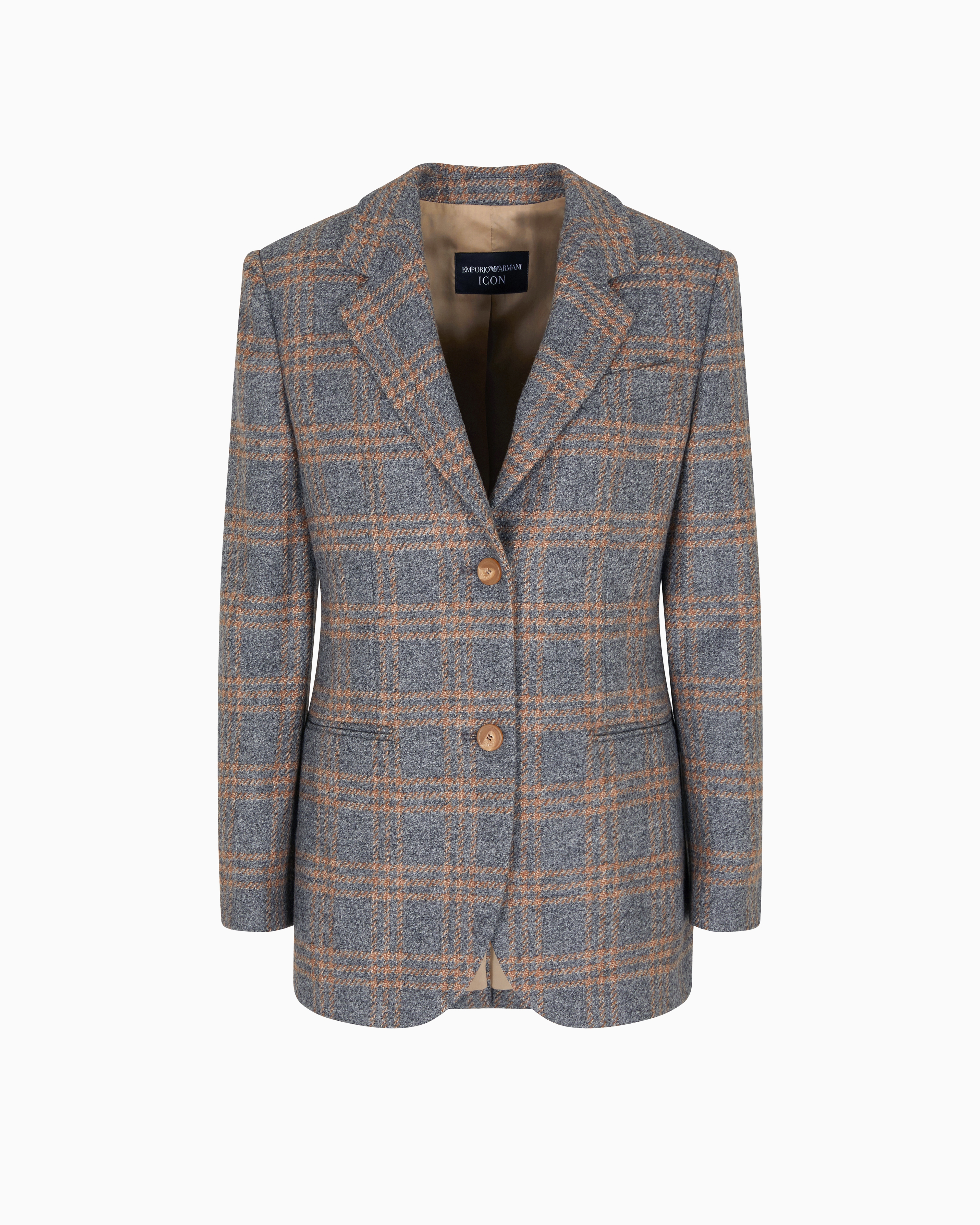 Icon virgin-wool blend single-breasted blazer with check motif