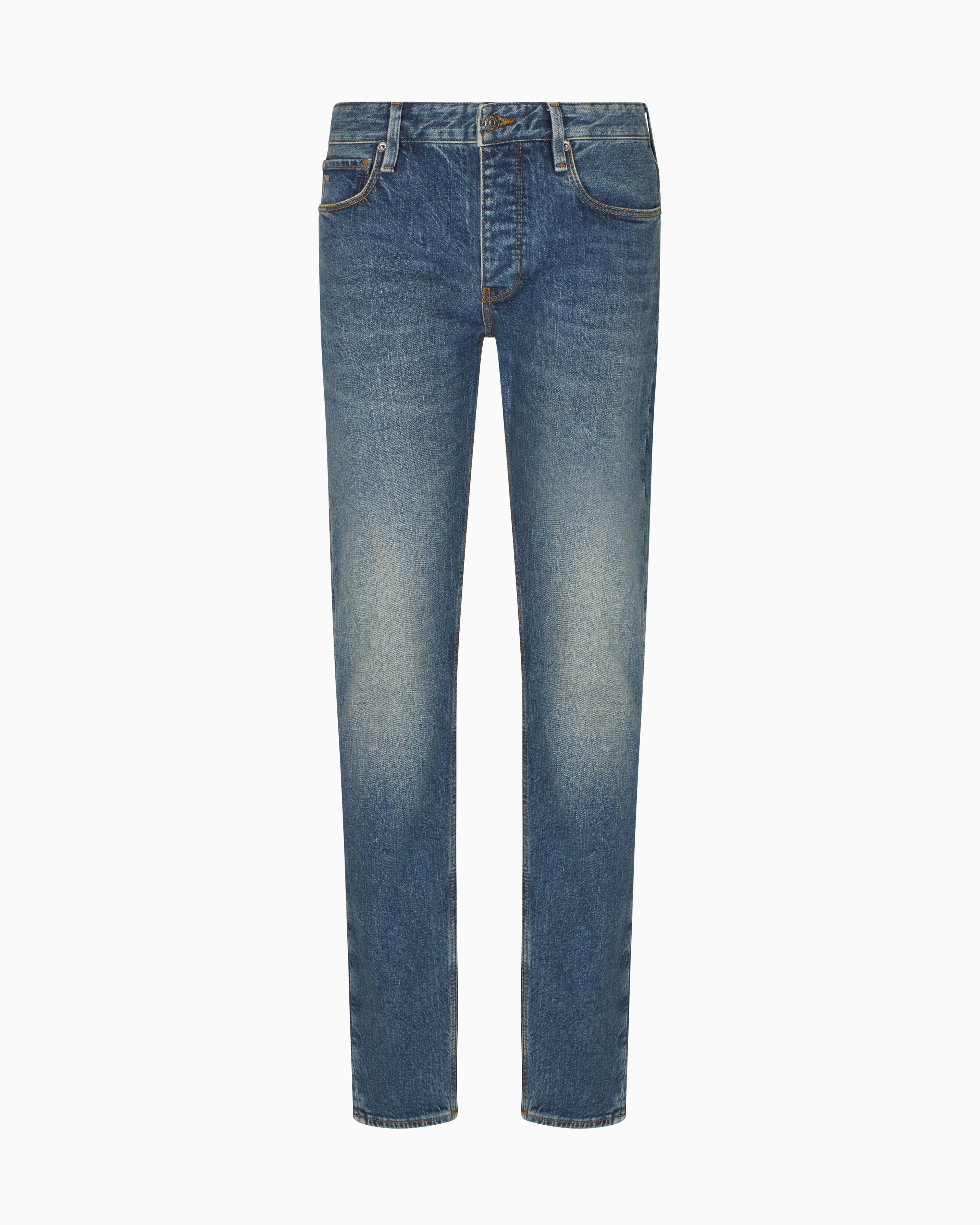 Emporio Armani - J75 slim-fit faded stretch-denim jeans, Man, Blue, Size: