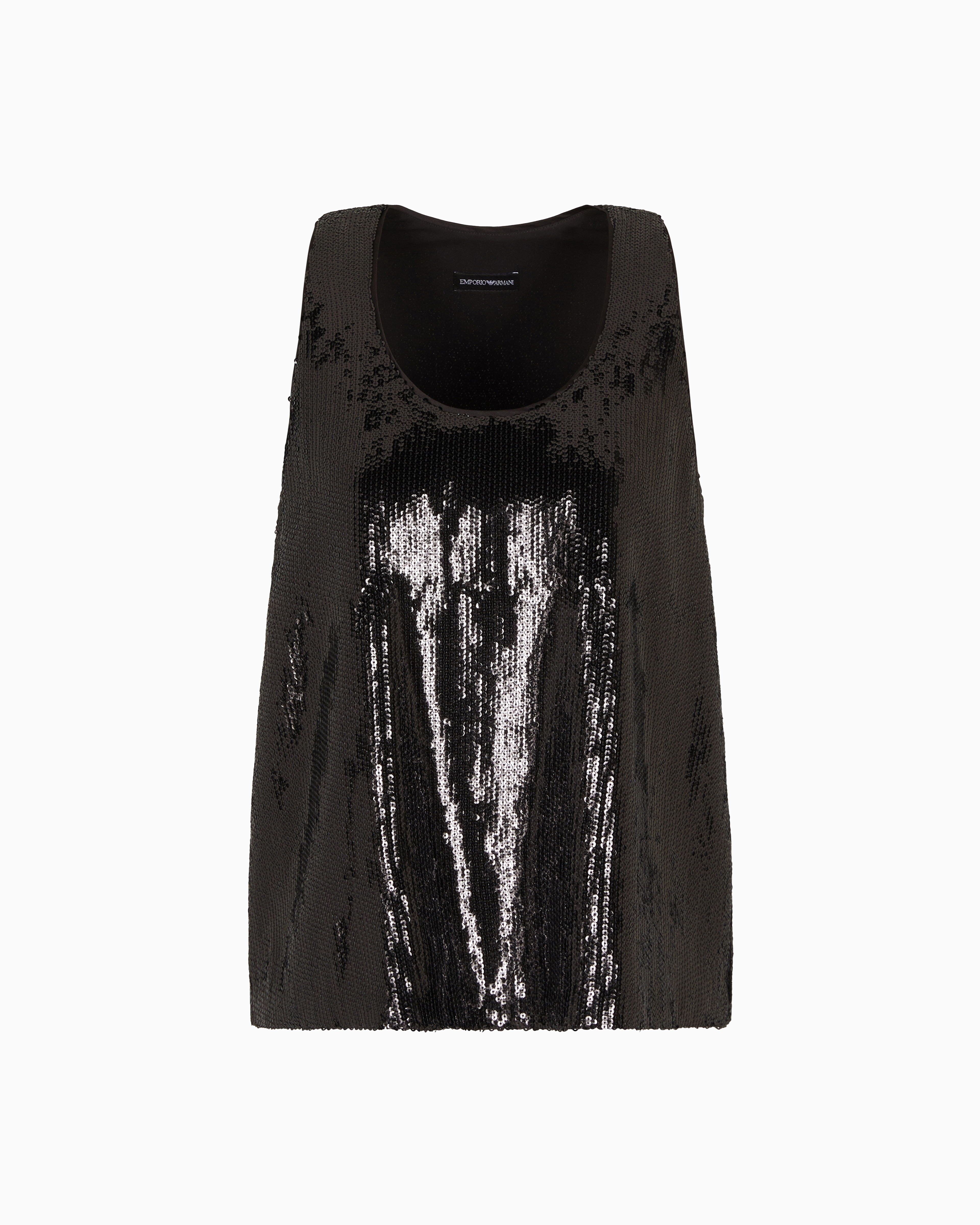 Emporio Armani - Sleeveless top with all-over sequins, Woman, Black, Size: 40