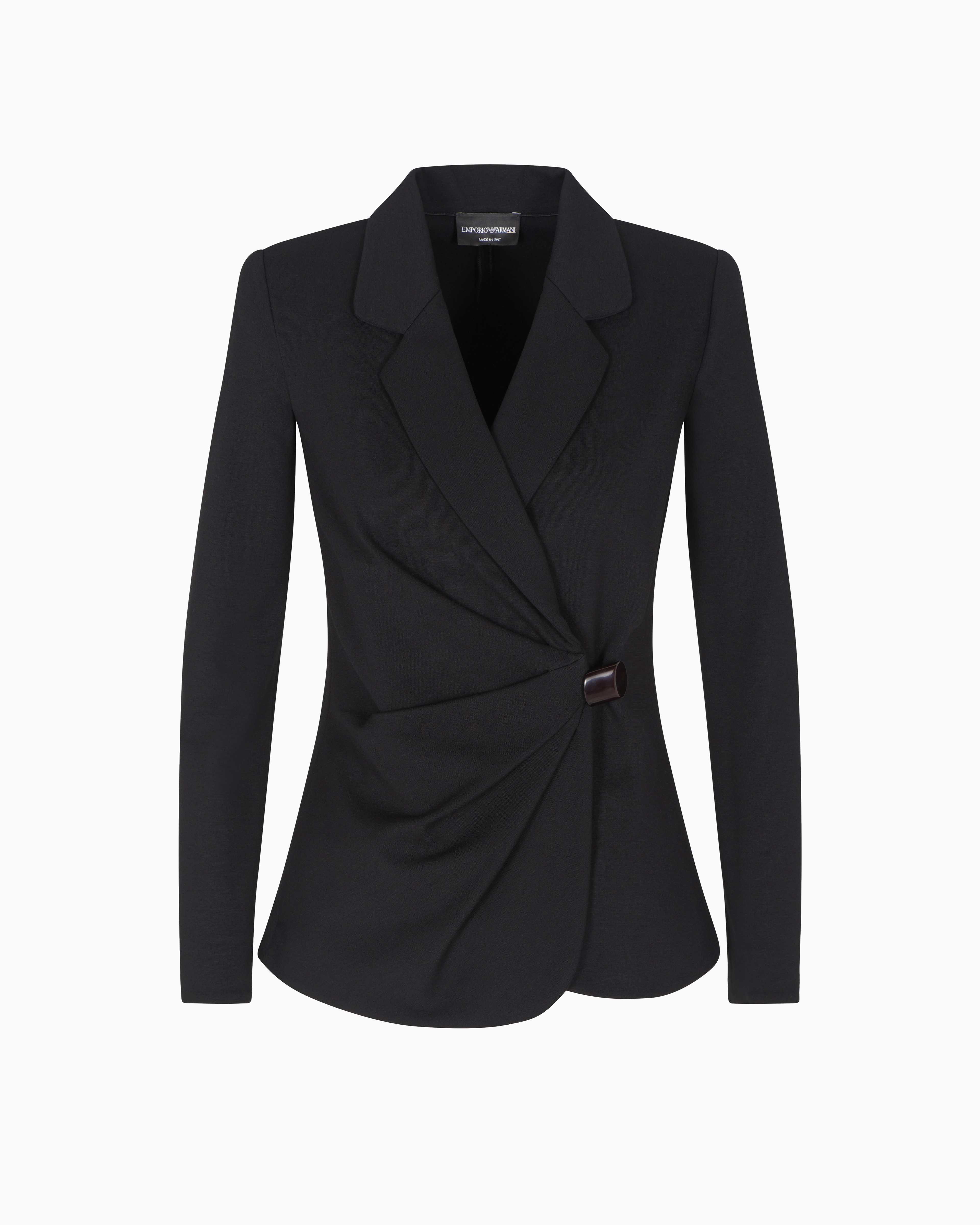 Emporio Armani - Stretch Milano stitch blazer with draping, Woman, Black, Size: