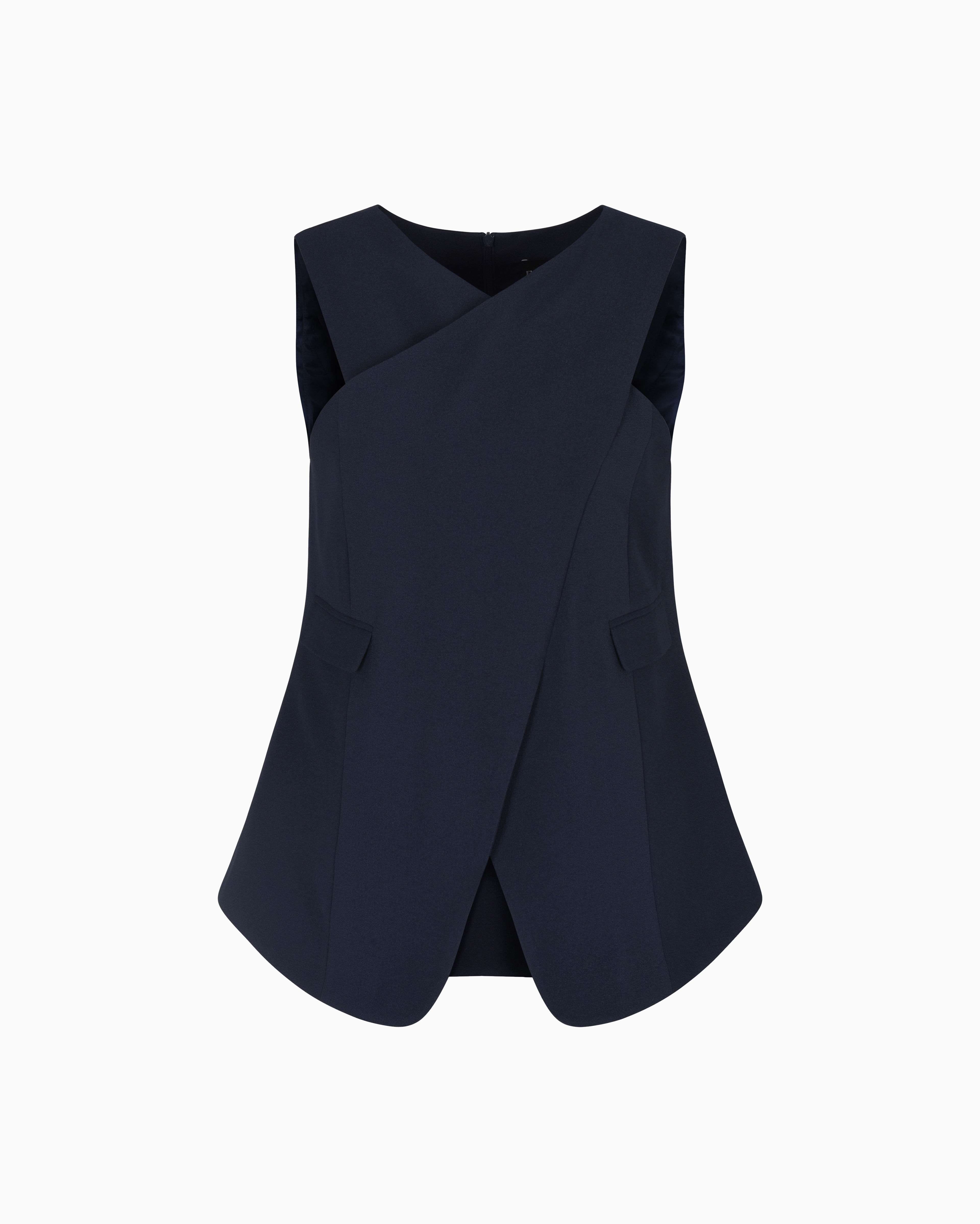 Emporio Armani - Stretch sandblasted fabric crossover top, Woman, Blue, Size: