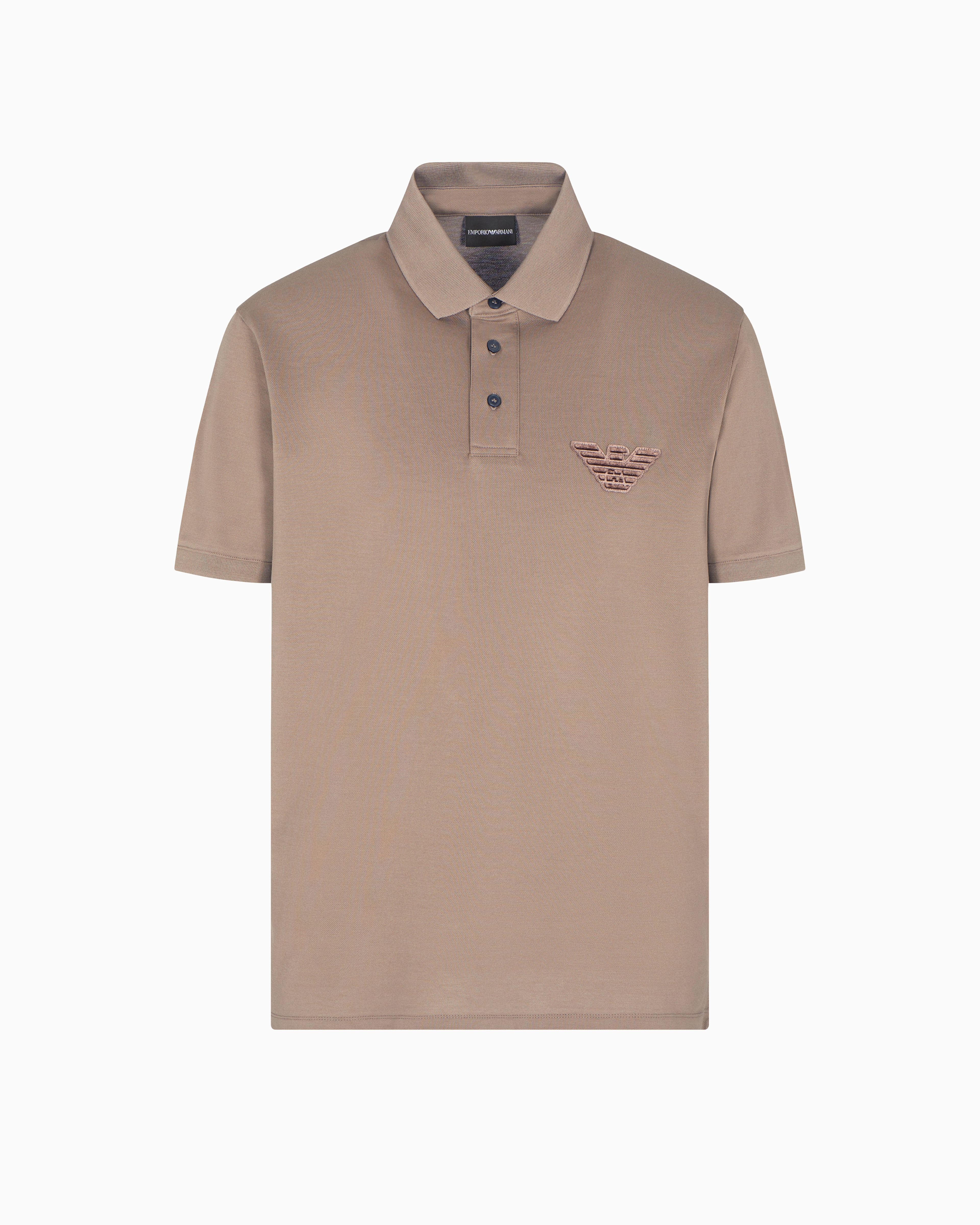 Emporio Armani - Piqué jersey polo shirt with eagle patch, Man, Beige, Size: