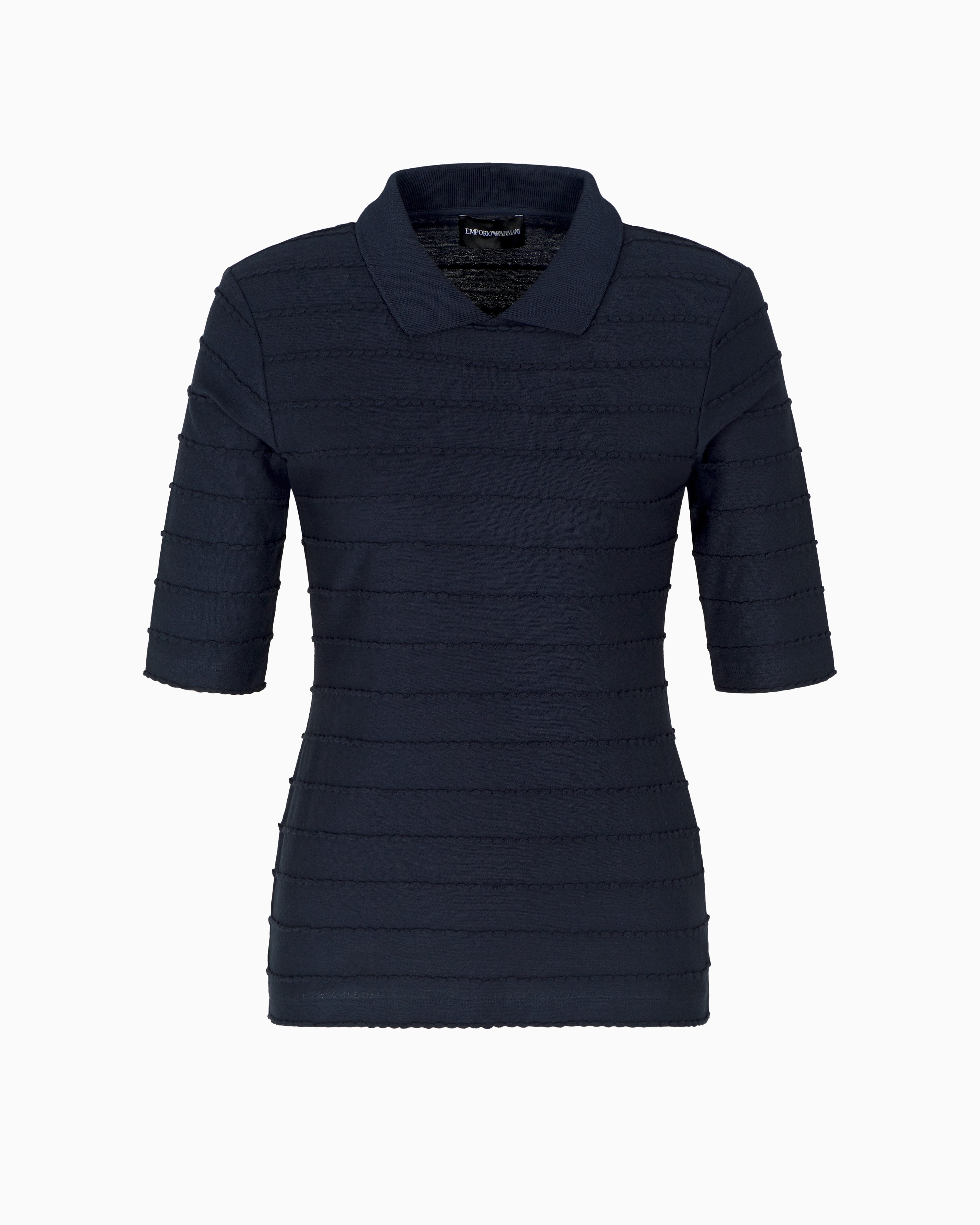 Emporio Armani Frill Striped Top In Blue