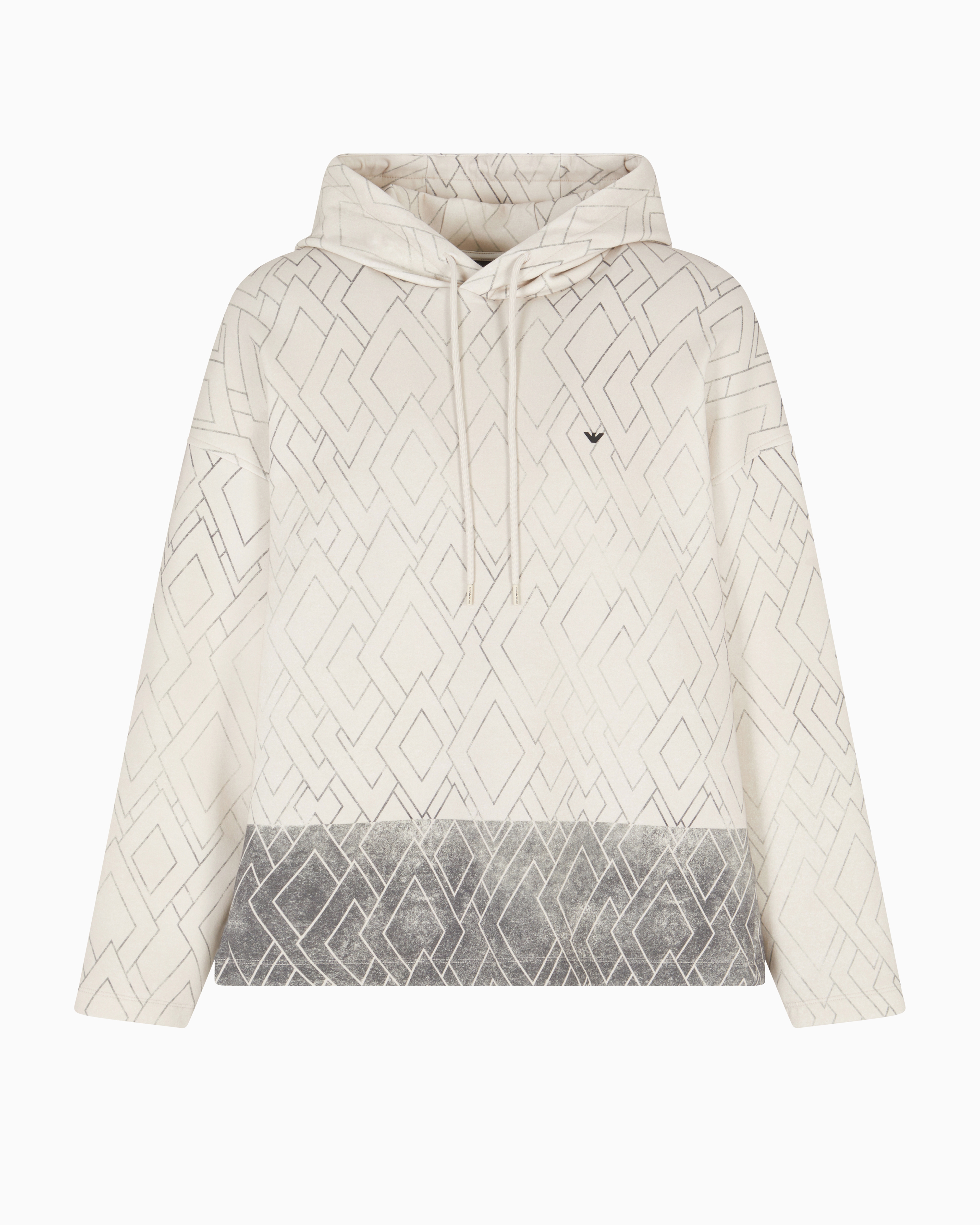 Emporio Armani Asv Sweatshirt In Double Jersey With Hood And All-over Diamond Print In White