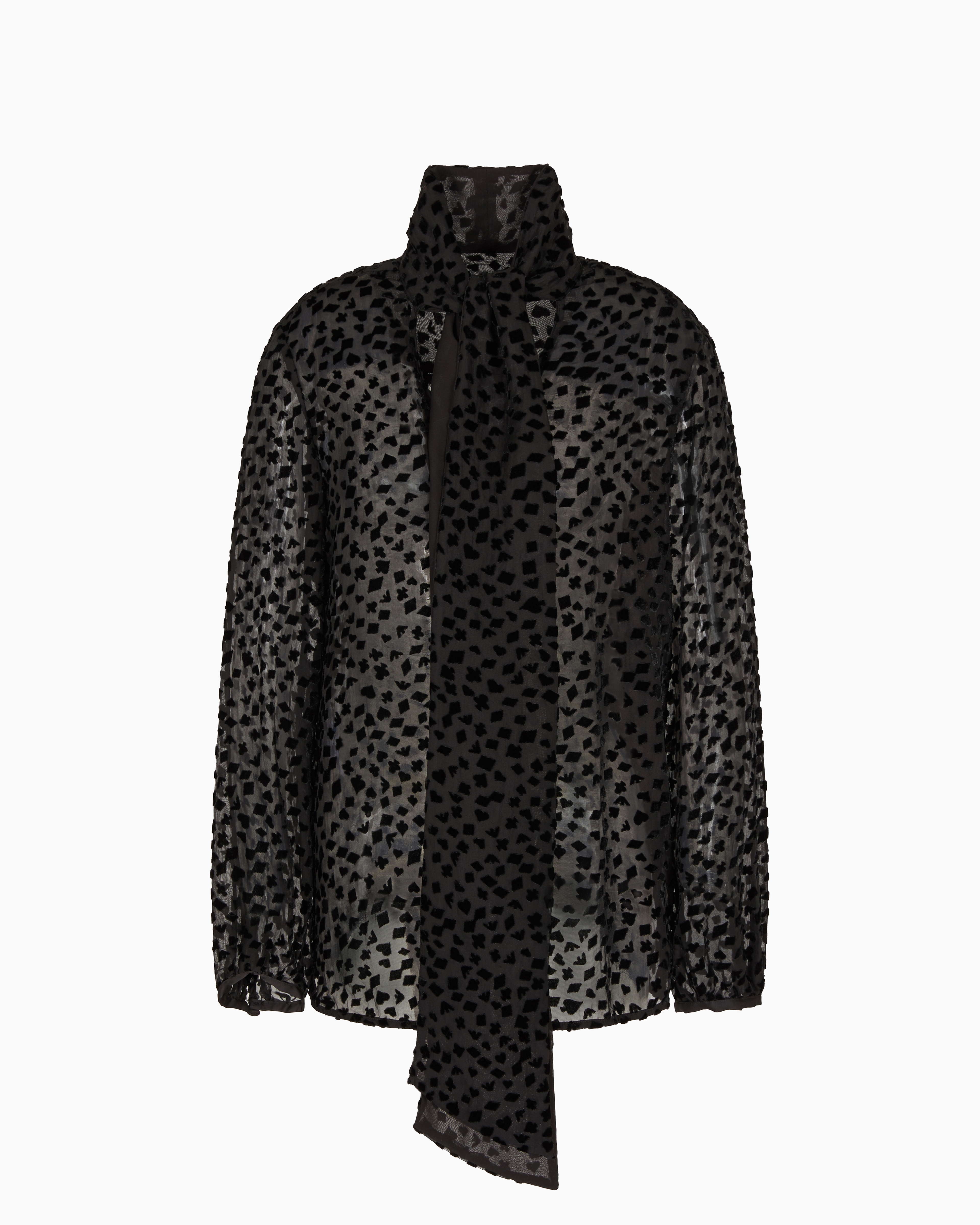 Emporio Armani Asv Jeu De Cartes Devoré Tulle Shirt With Foulard Collar
