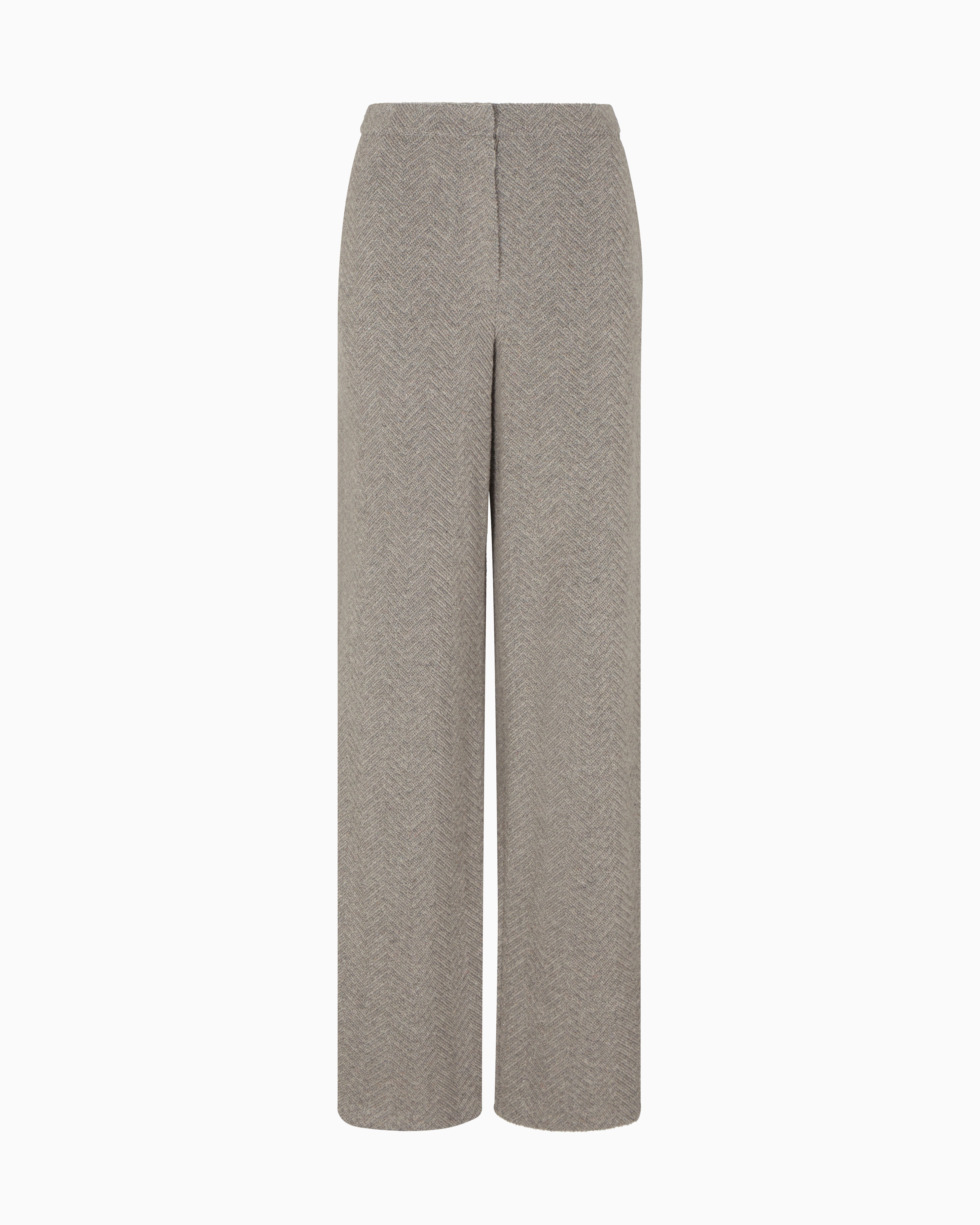 Emporio Armani - Trousers a lurex chevron wool-blend jacquard, Woman, Brown, Size: