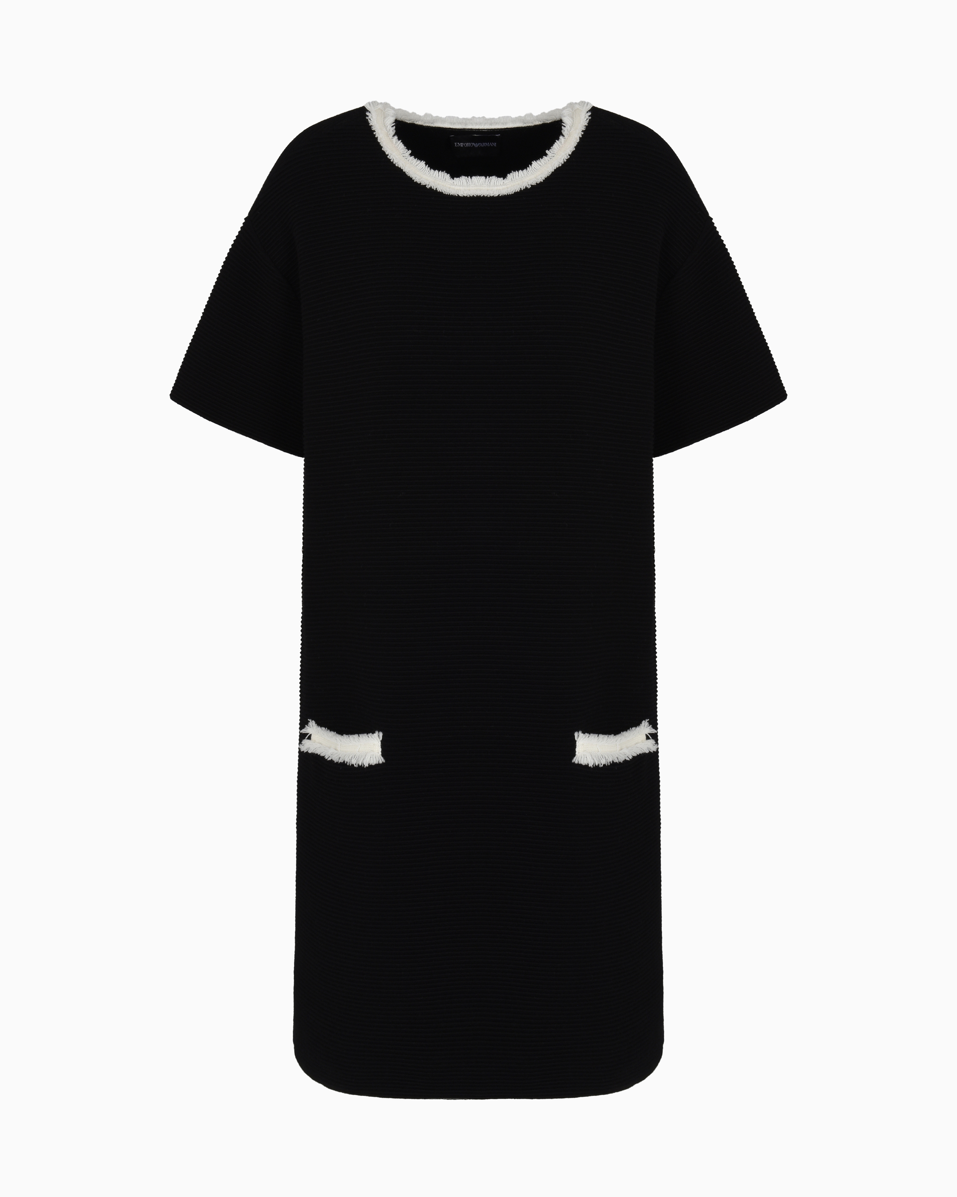 Emporio Armani - Ottoman fabric dress with fringed details, Woman, Black, Size: