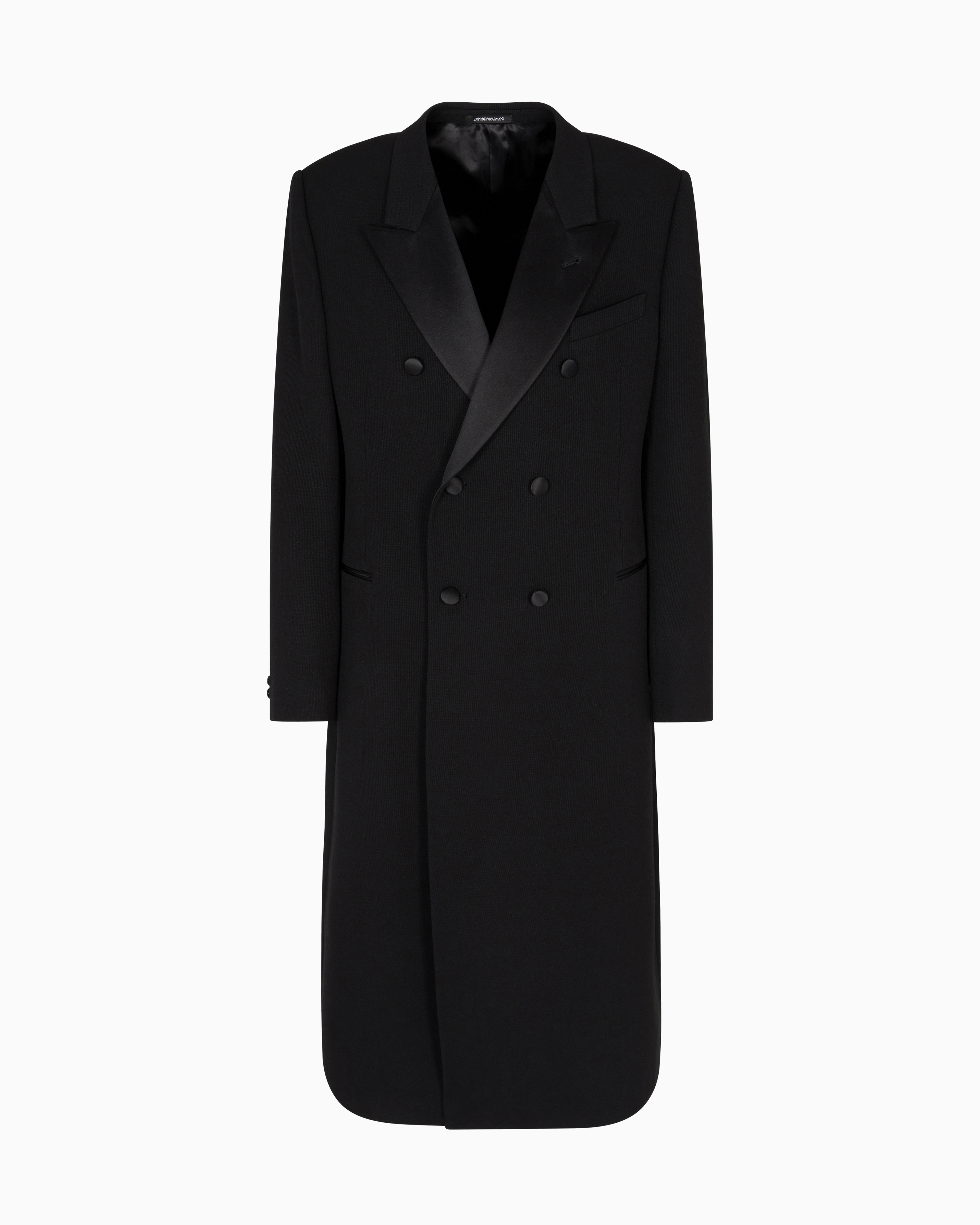 希少　Emporio Armani ダブルブレスト チェスター　コート　黒 ダブルブレストコート バージンウール グラニット サテン