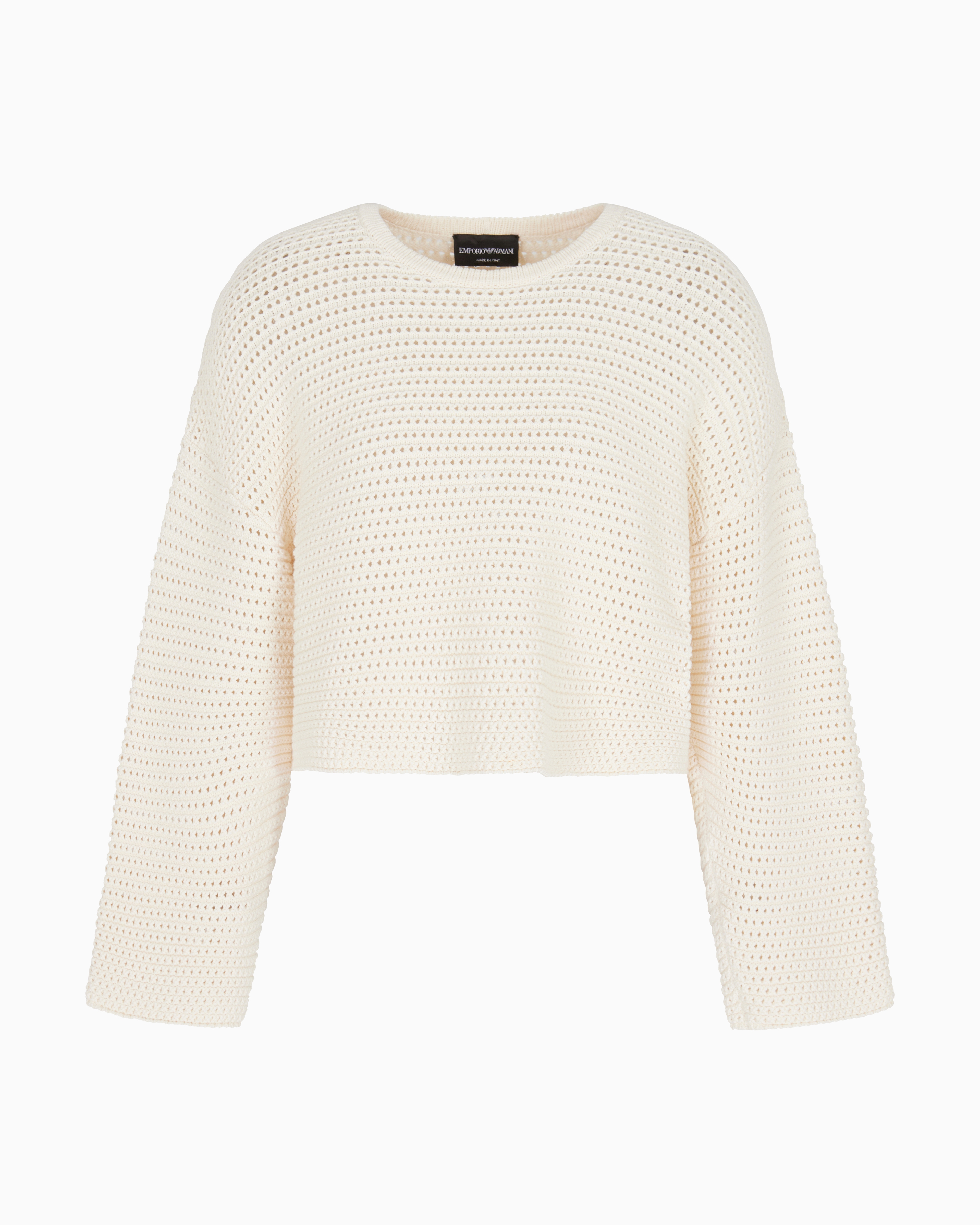 Emporio Armani Resort Capsule Collection Perforated Link-stitch Cropped Jumper In Neutral