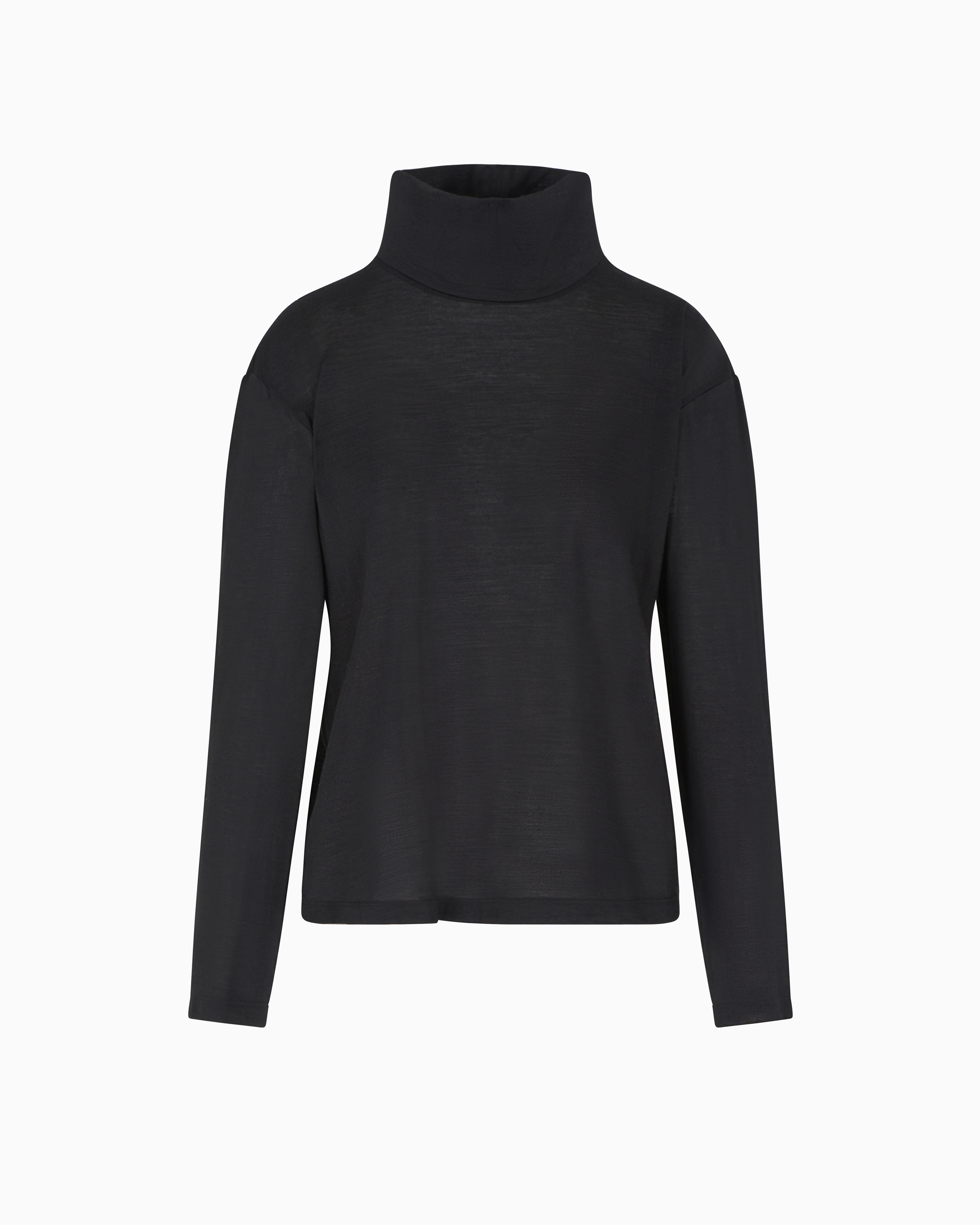 Emporio Armani - Lightweight jersey mock-neck jumper a wool and silk blend, Woman, Black, Size:
