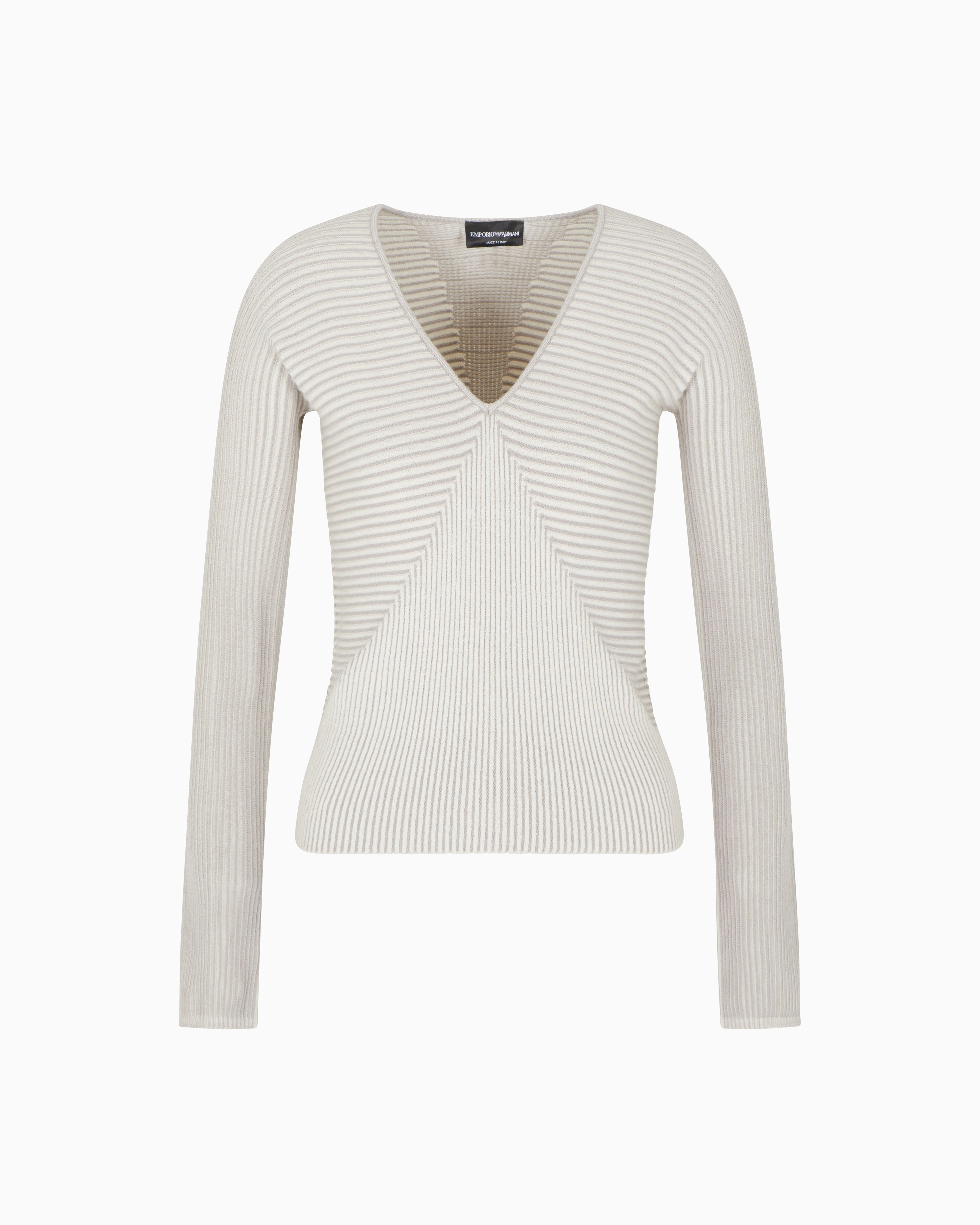 Emporio Armani - V-neck jumper with striped links-stitched details, Woman, Grey, Size: