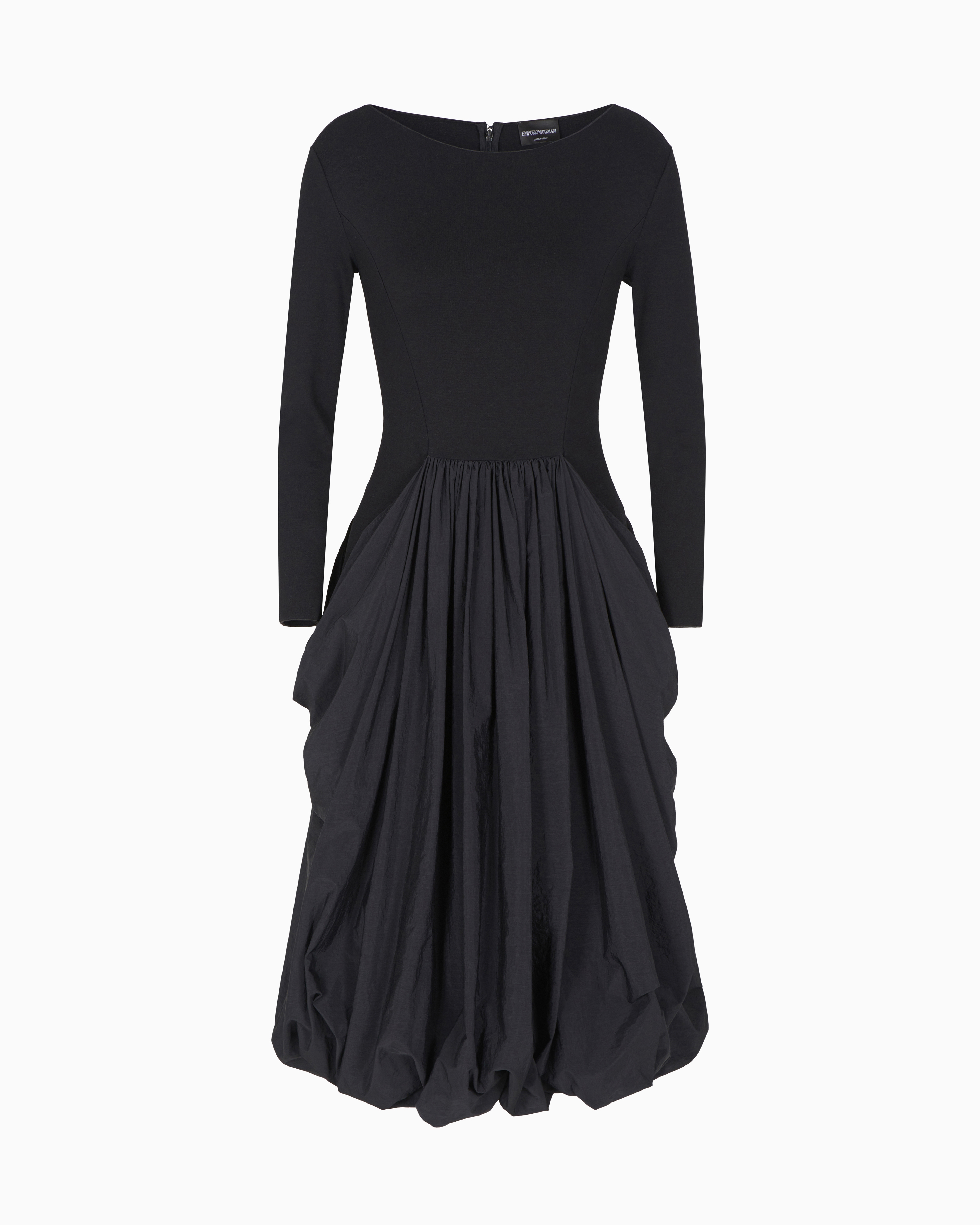 Emporio Armani - Stretch Milano-stitch dress with taffeta skirt, Woman, Black, Size: