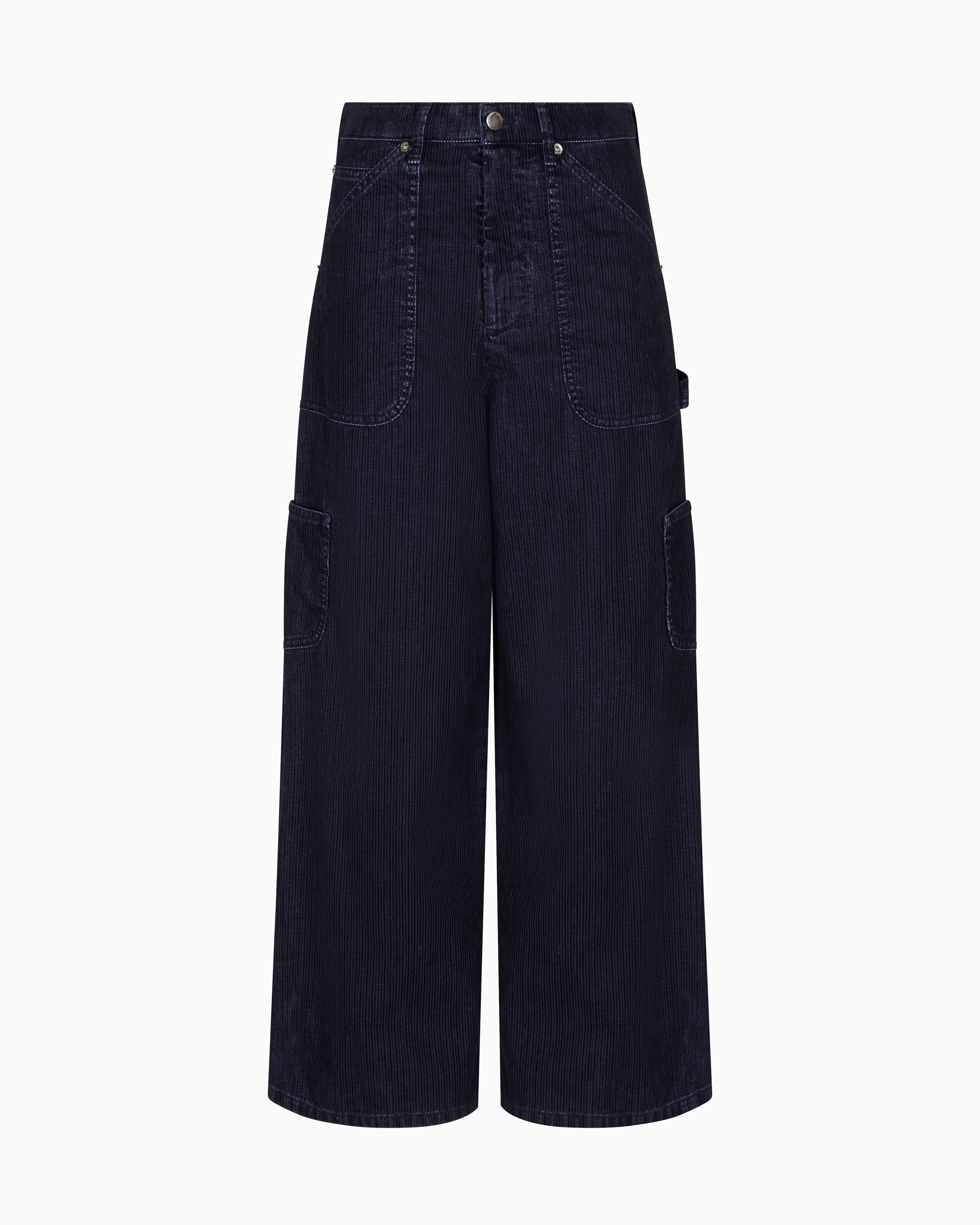 Emporio Armani - J2G flocked-rib garment-dyed drill cargo jeans, Woman, Navy Blue, Size: