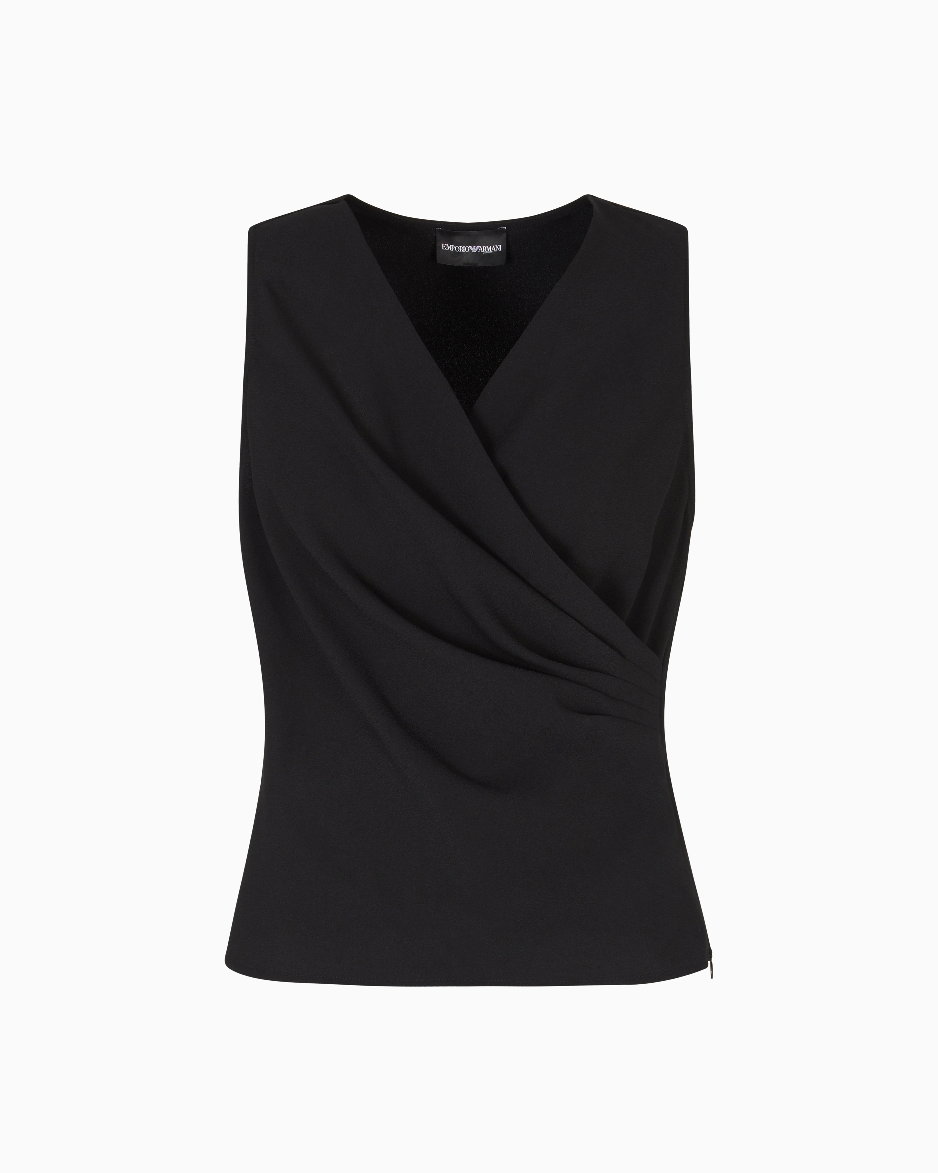 Emporio Armani - Fluid crêpe top with draping , Woman, Black, Size: