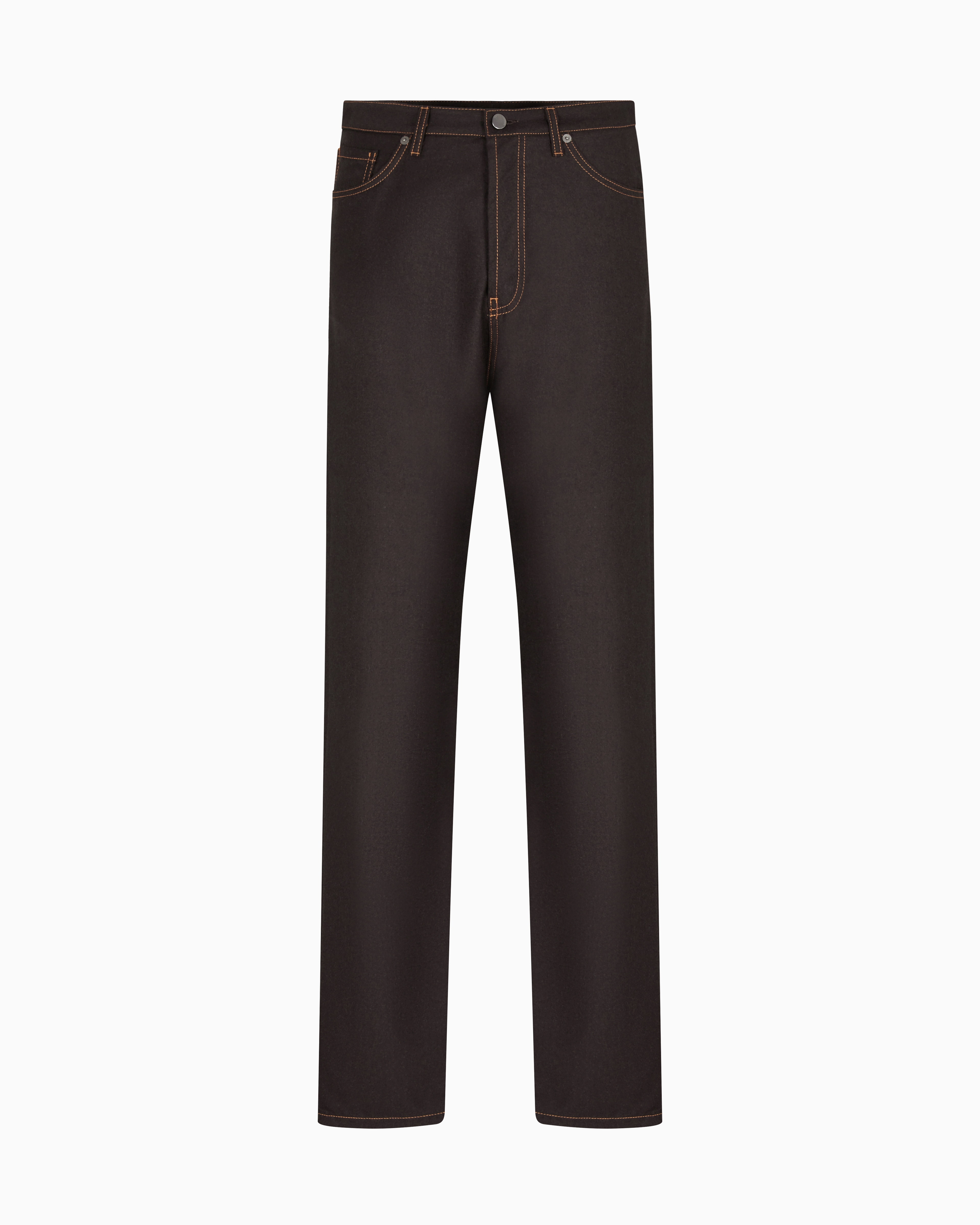 Emporio Armani - Five-pocket trousers in denim-effect virgin-wool flannel, Man, Brown, Size: 29