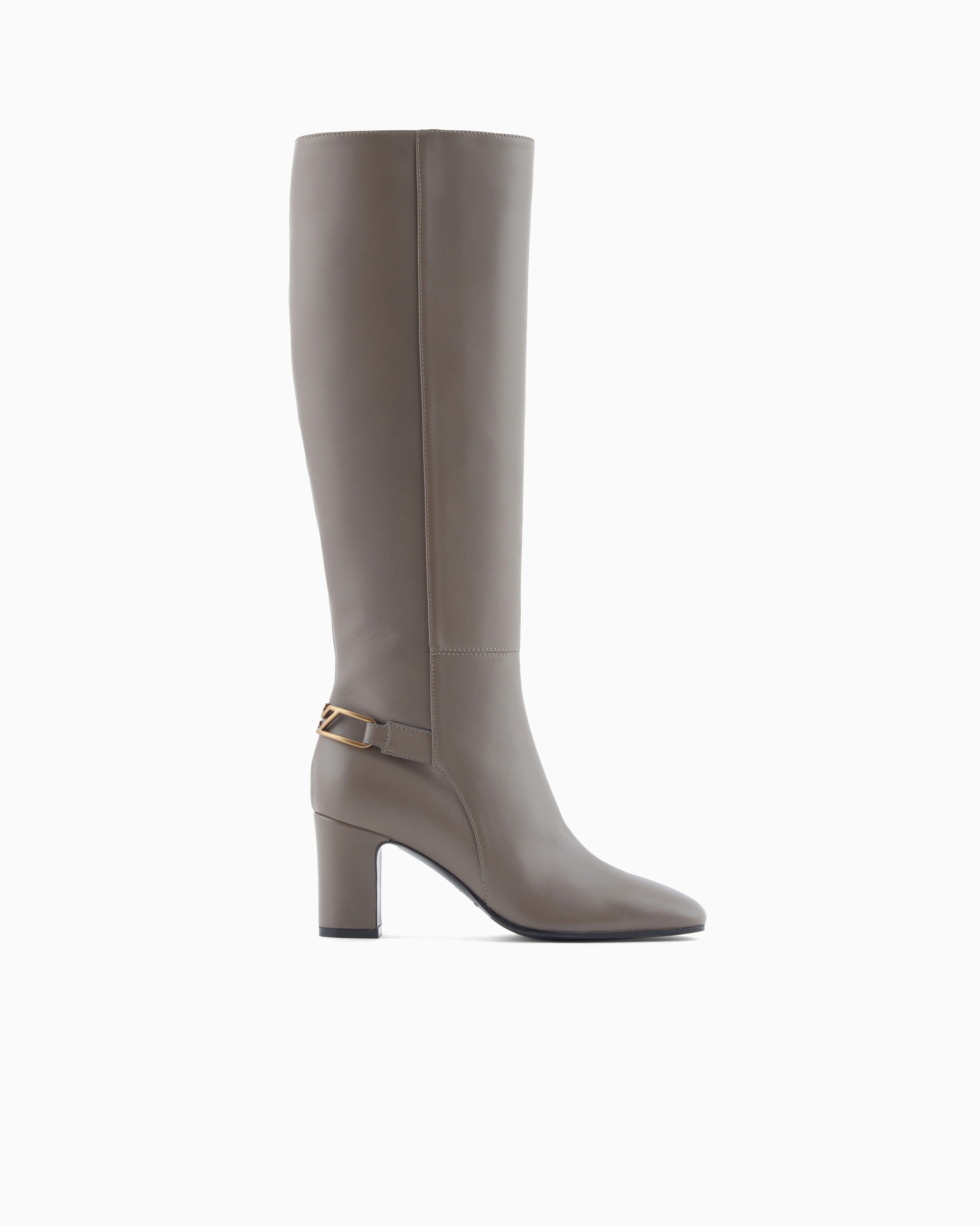Emporio Armani Stiefel Aus Nappaleder Mit Riemen Und Adler-plakette In Brown