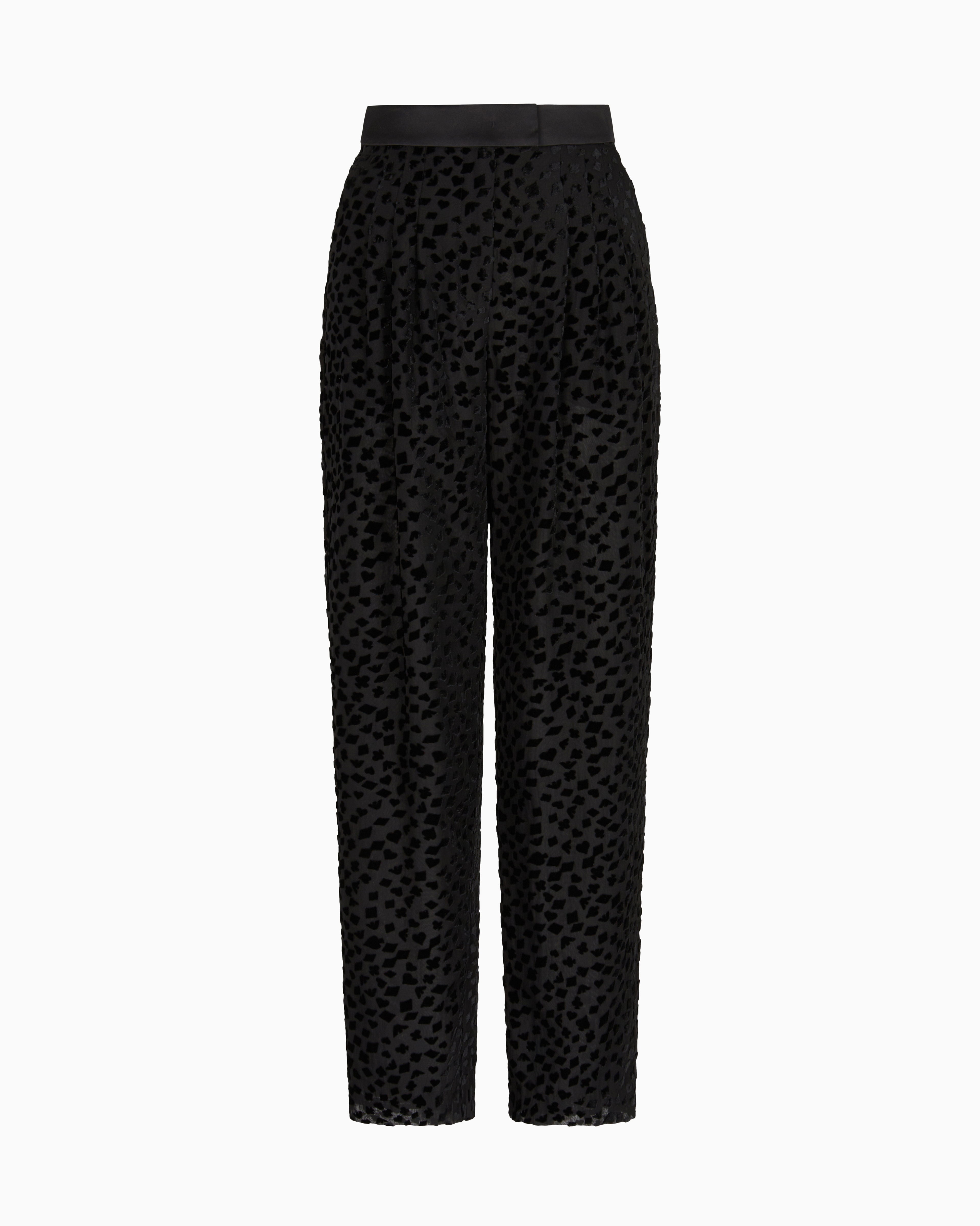Emporio Armani Asv Jeu De Cartes Devoré Tulle Trousers With Pleats In Brown