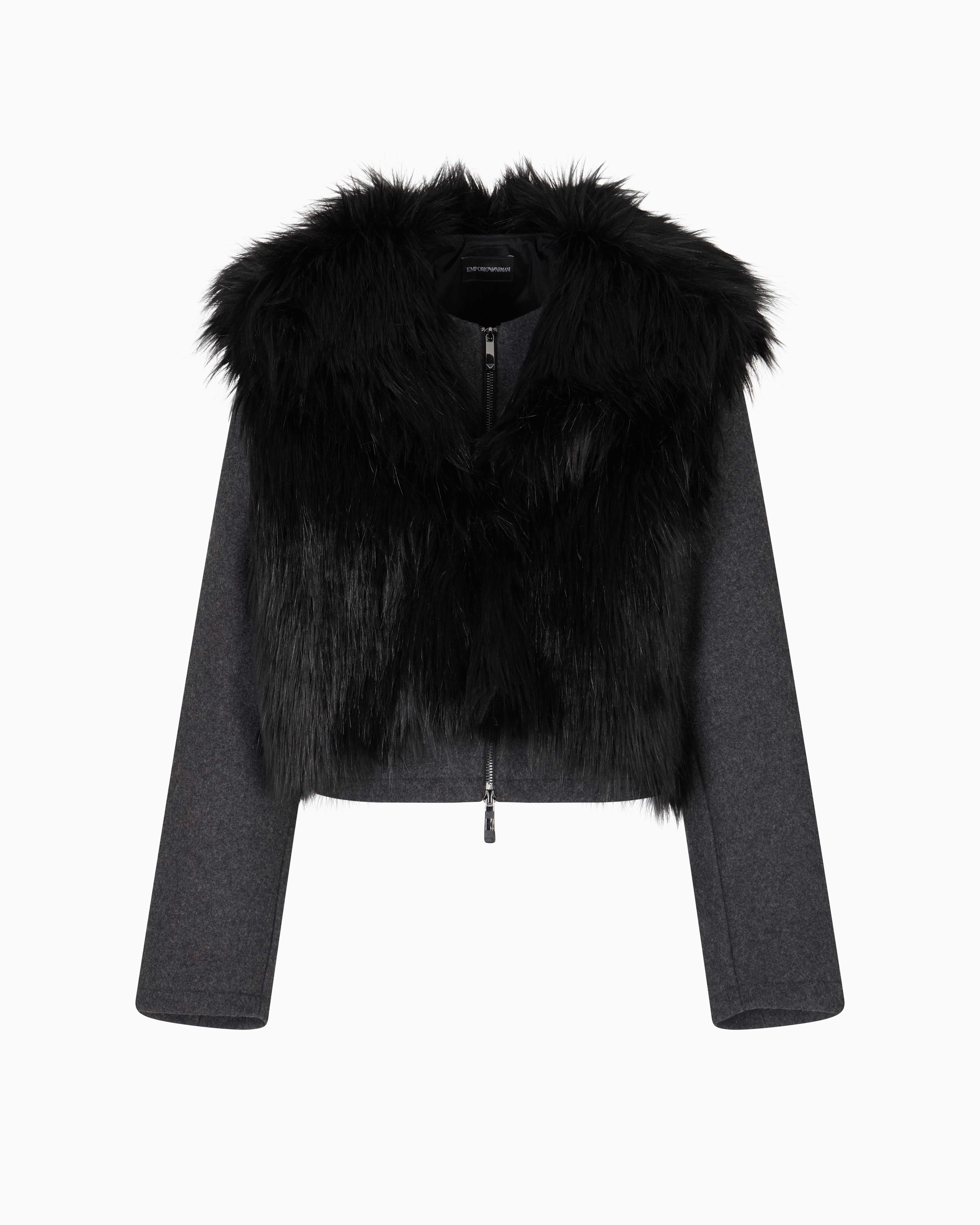 Emporio Armani - Polygon capsule collection two-in-one wool cloth jacket with faux fur gilet, Woman, Grey, Size: 44