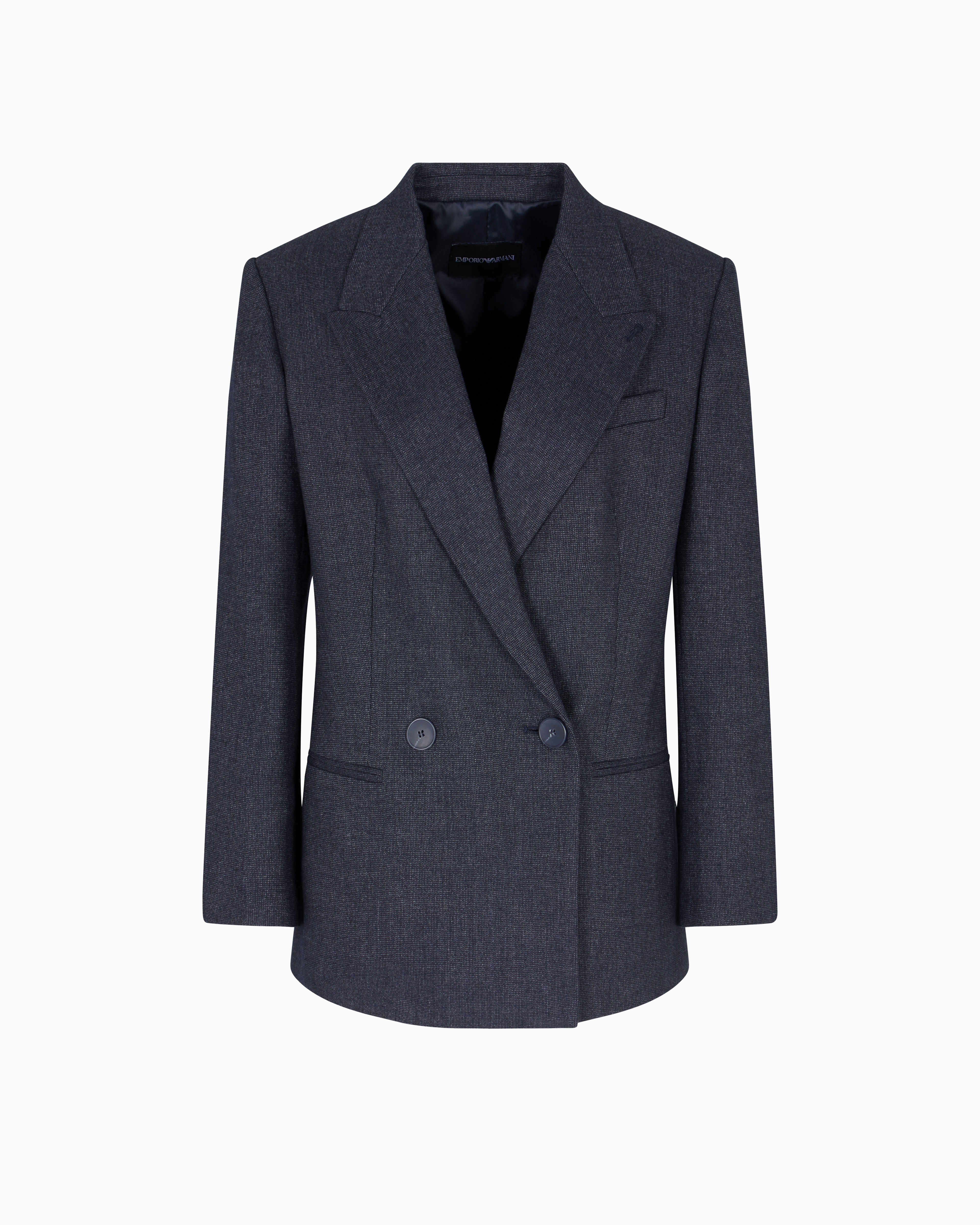 Emporio Armani - Double-breasted blazer a mouliné wool blend, Woman, Grey, Size: