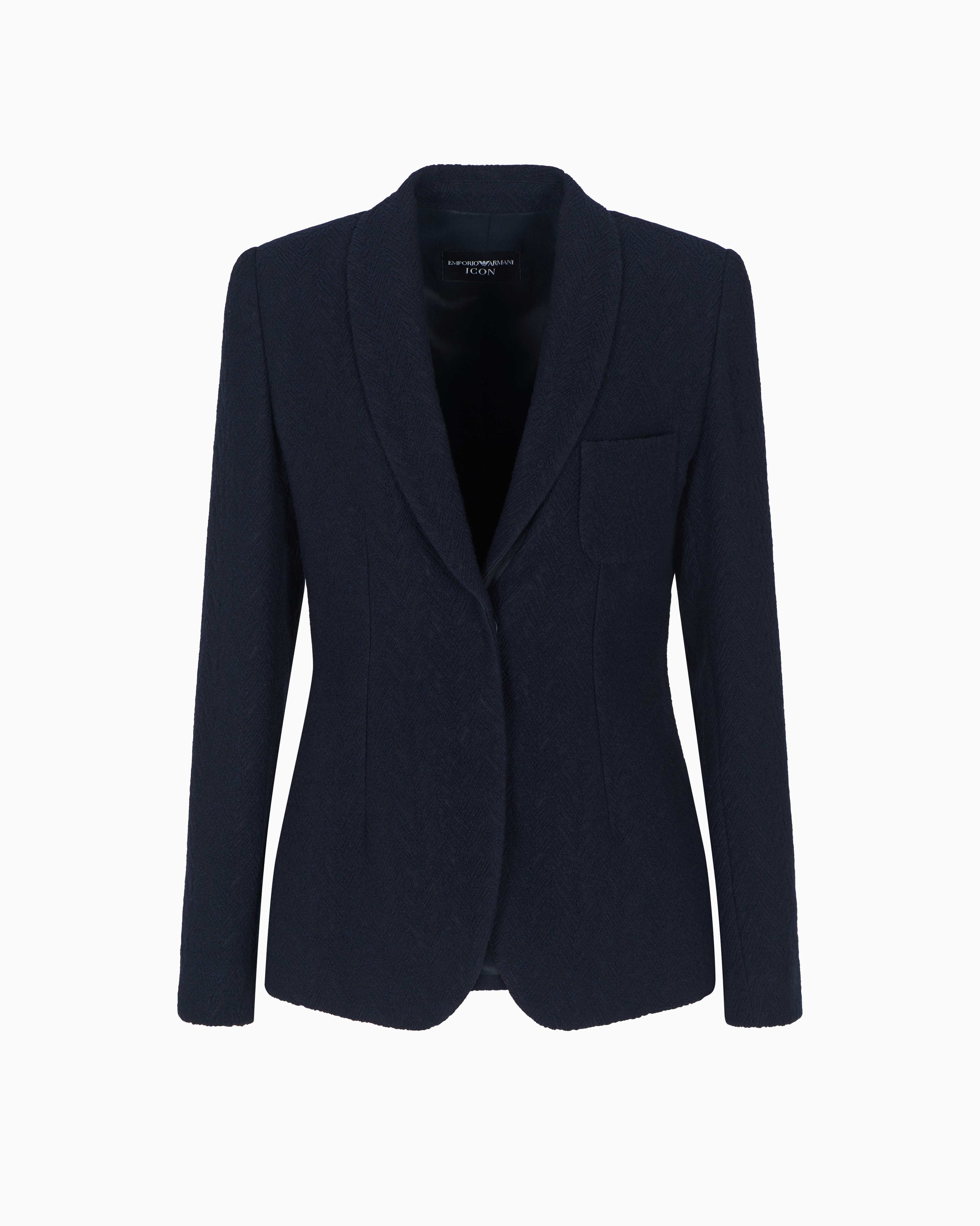 Emporio Armani - Icon single-breasted blazer jacquard with a chevron motif, Woman, Blue, Size: