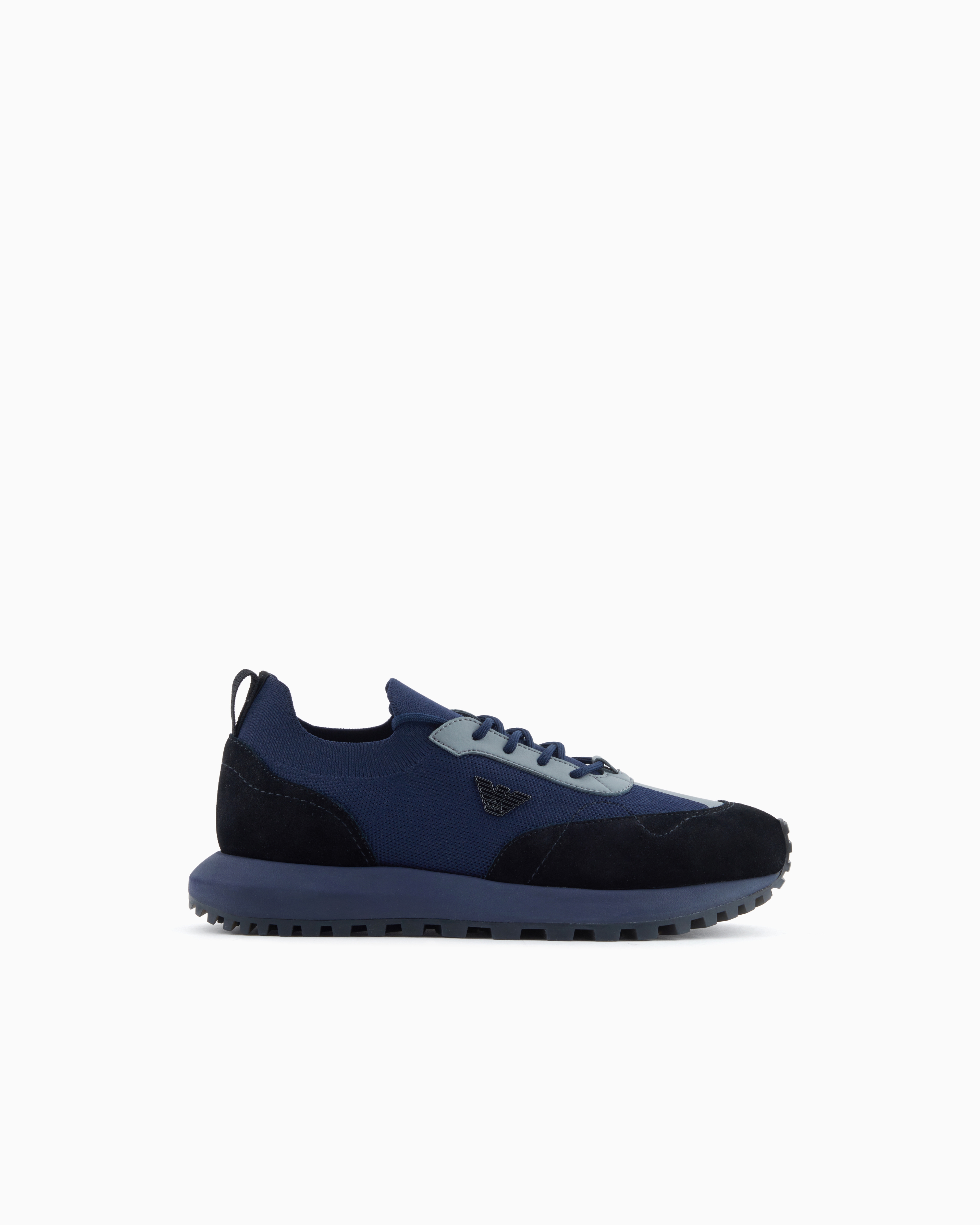 【EMPORIO ARMANI】マメール　レザースニーカー　ネイビー　19ｃｍ Low-top sneakers in suede and mesh with a rubber sole | Emporio