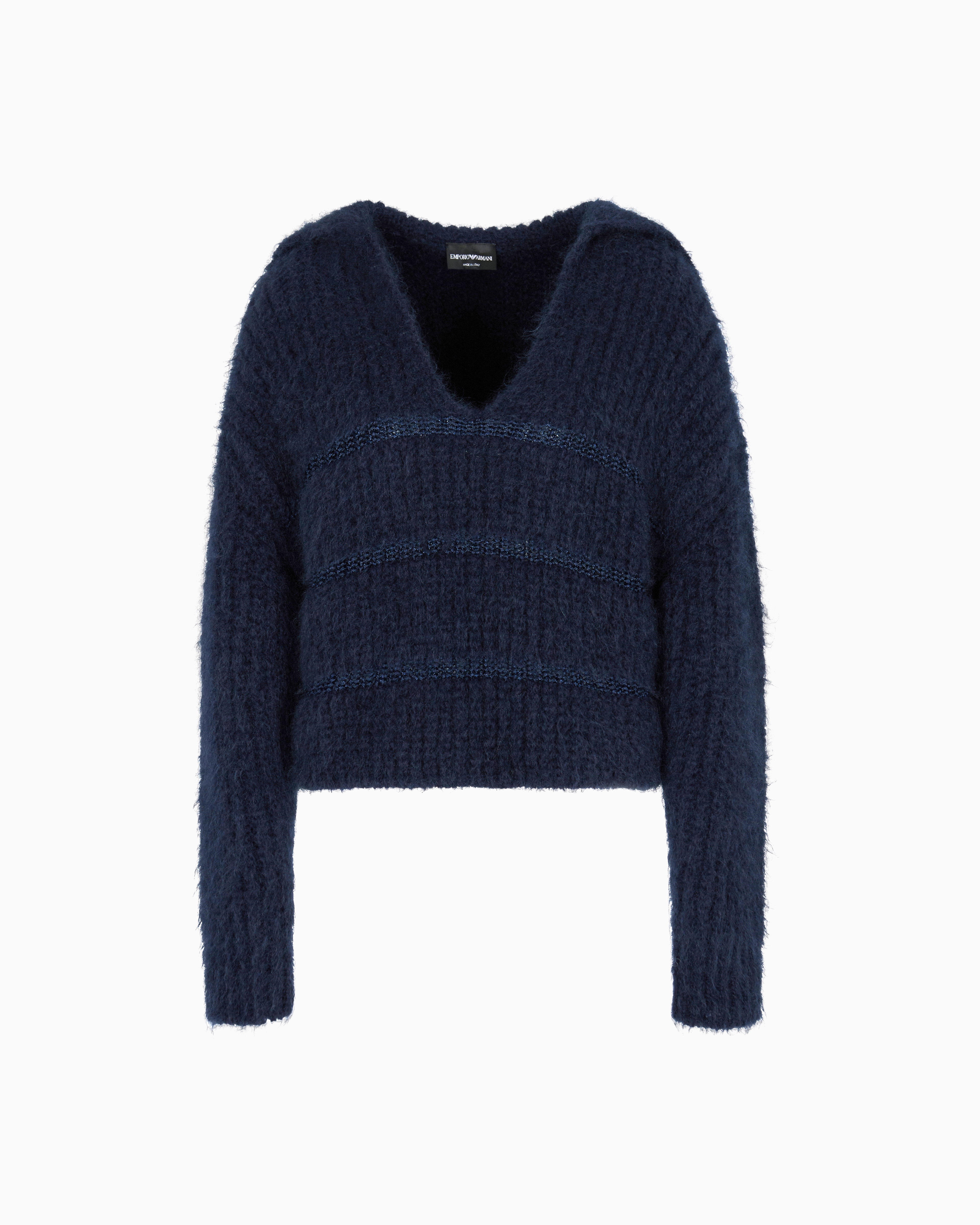 Emporio Armani - Winter Urbanism capsule collection jumper made of a mohair wool blend half fisherman’s rib, Woman, Navy Blue, Size: