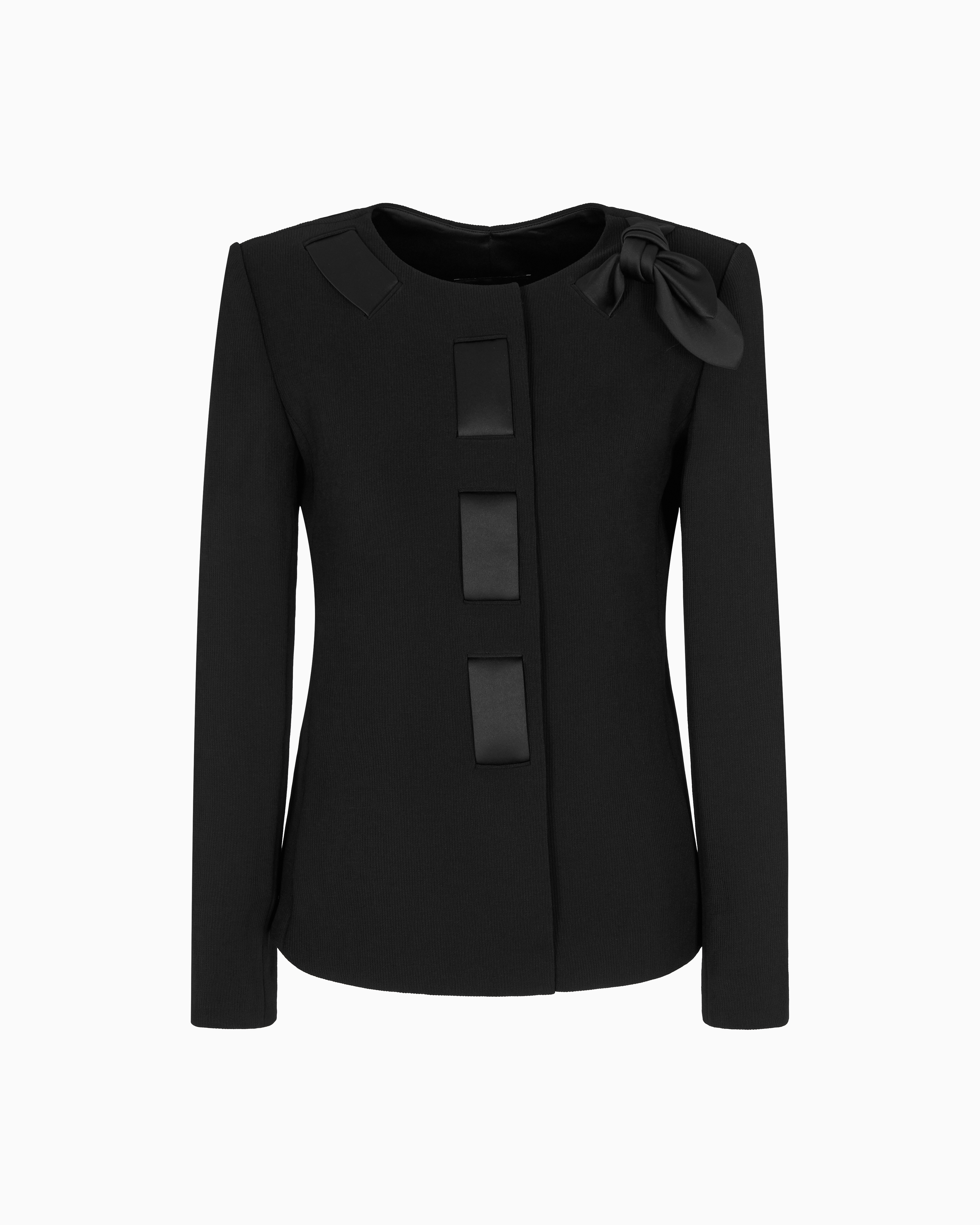 Emporio Armani - Jacket with a bark-effect fluid crêpe ribbon detail, Woman, Black, Size: