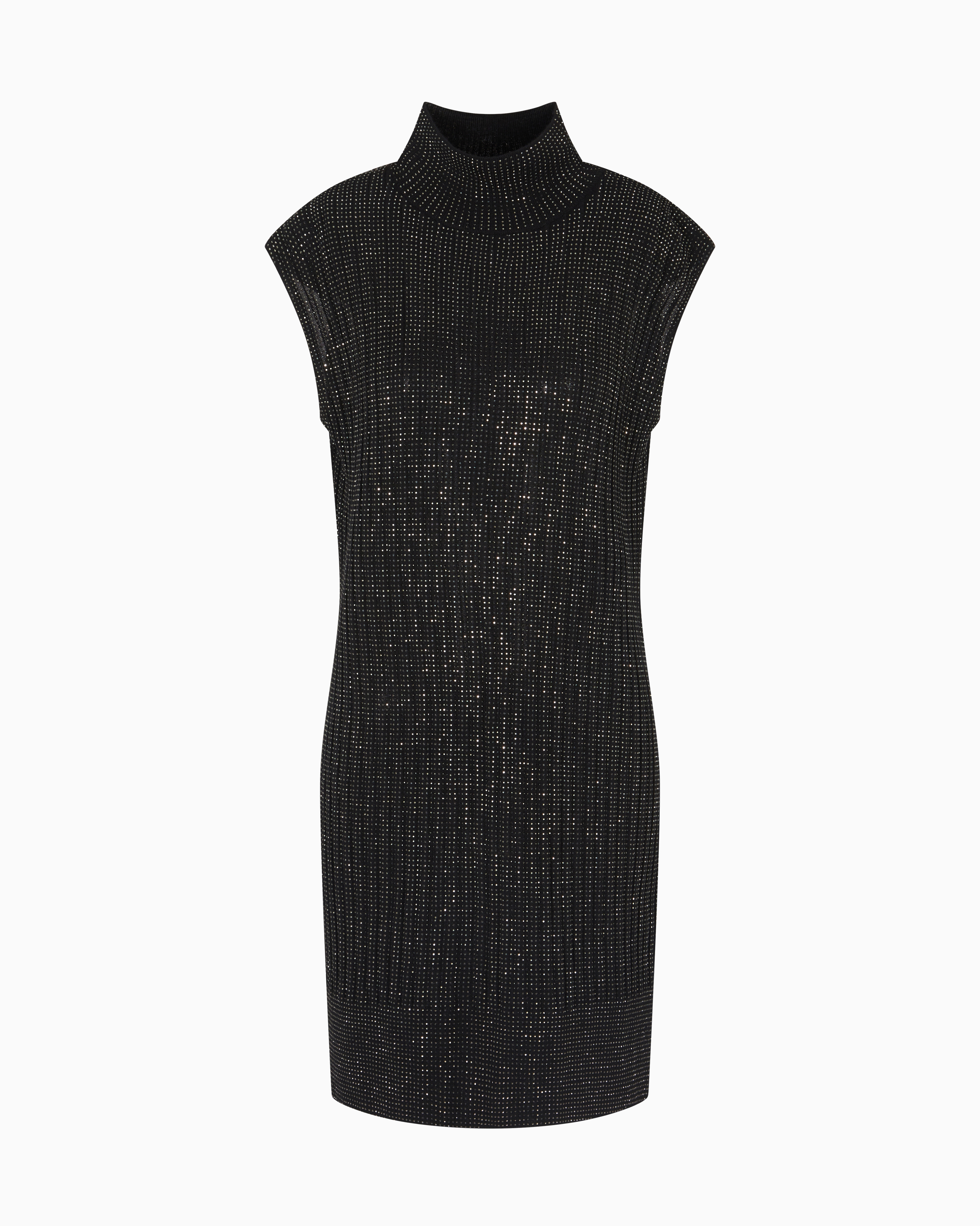 Emporio Armani - Plain-knit virgin wool-blend sleeveless dress with all-over rhinestones, Woman, Black, Size: