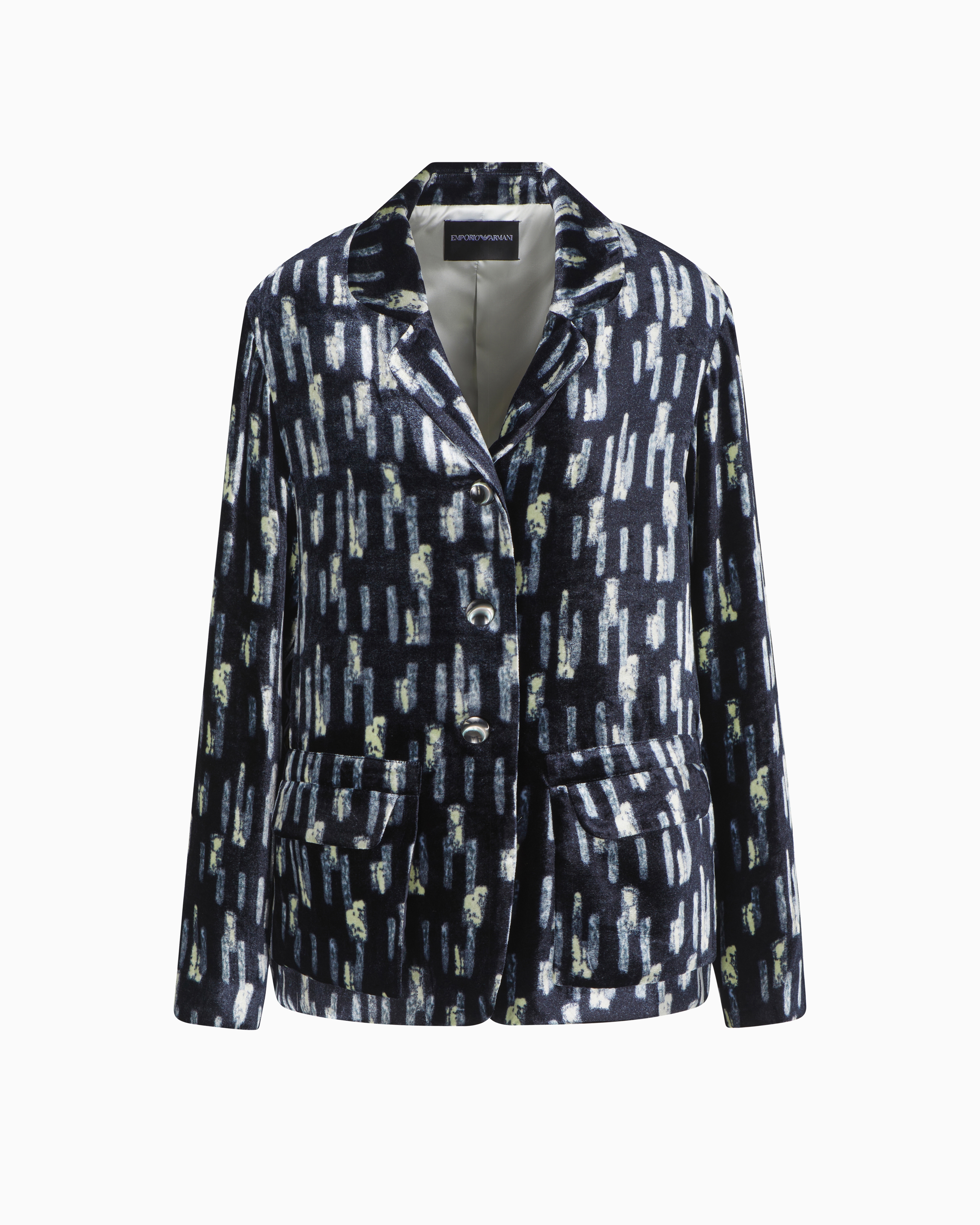 Emporio Armani - Printed velvet single-breasted blazer, Woman, Navy Blue, Size: