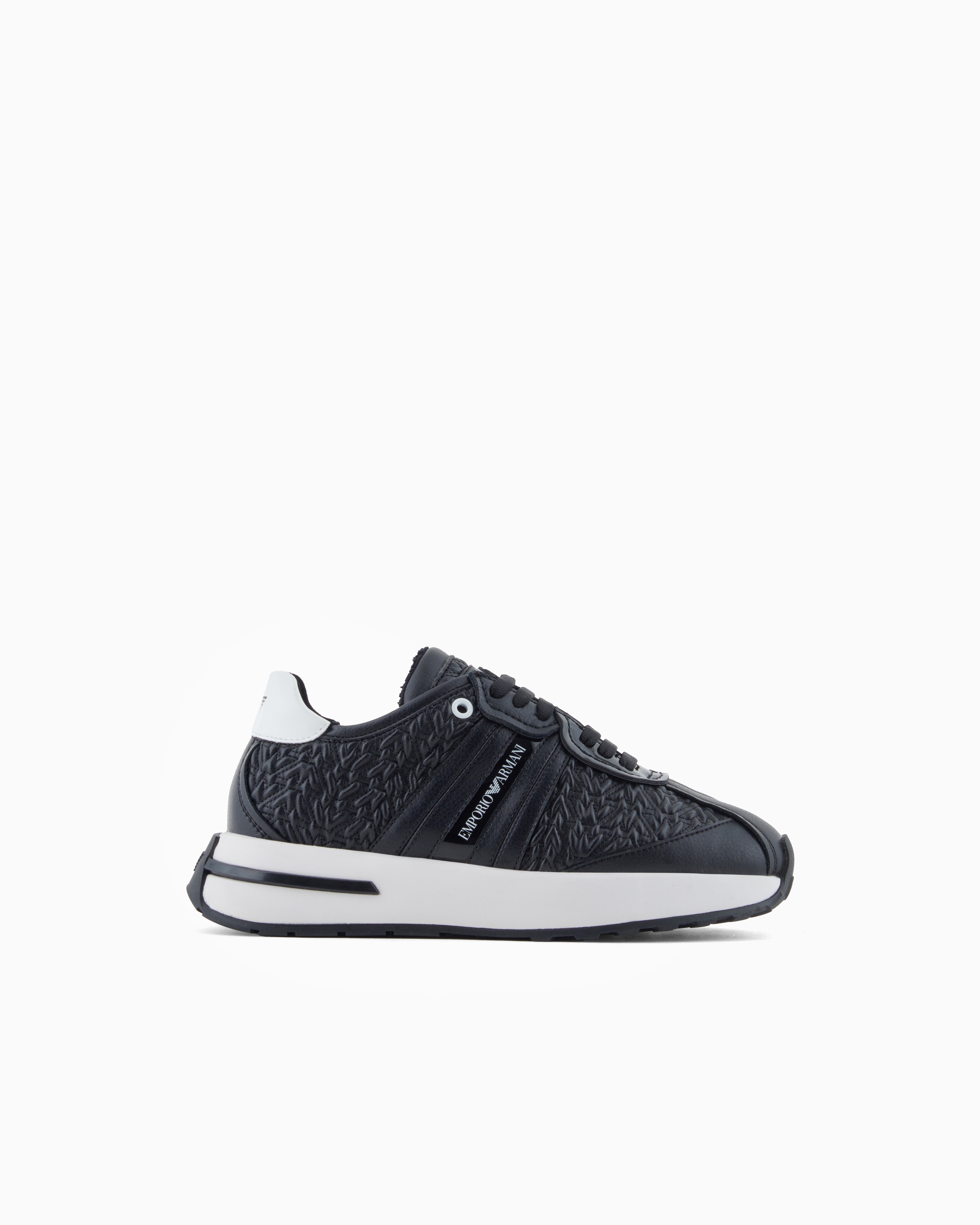 Emporio Armani - Embossed nappa leather-effect sneakers, Woman, Black, Size: