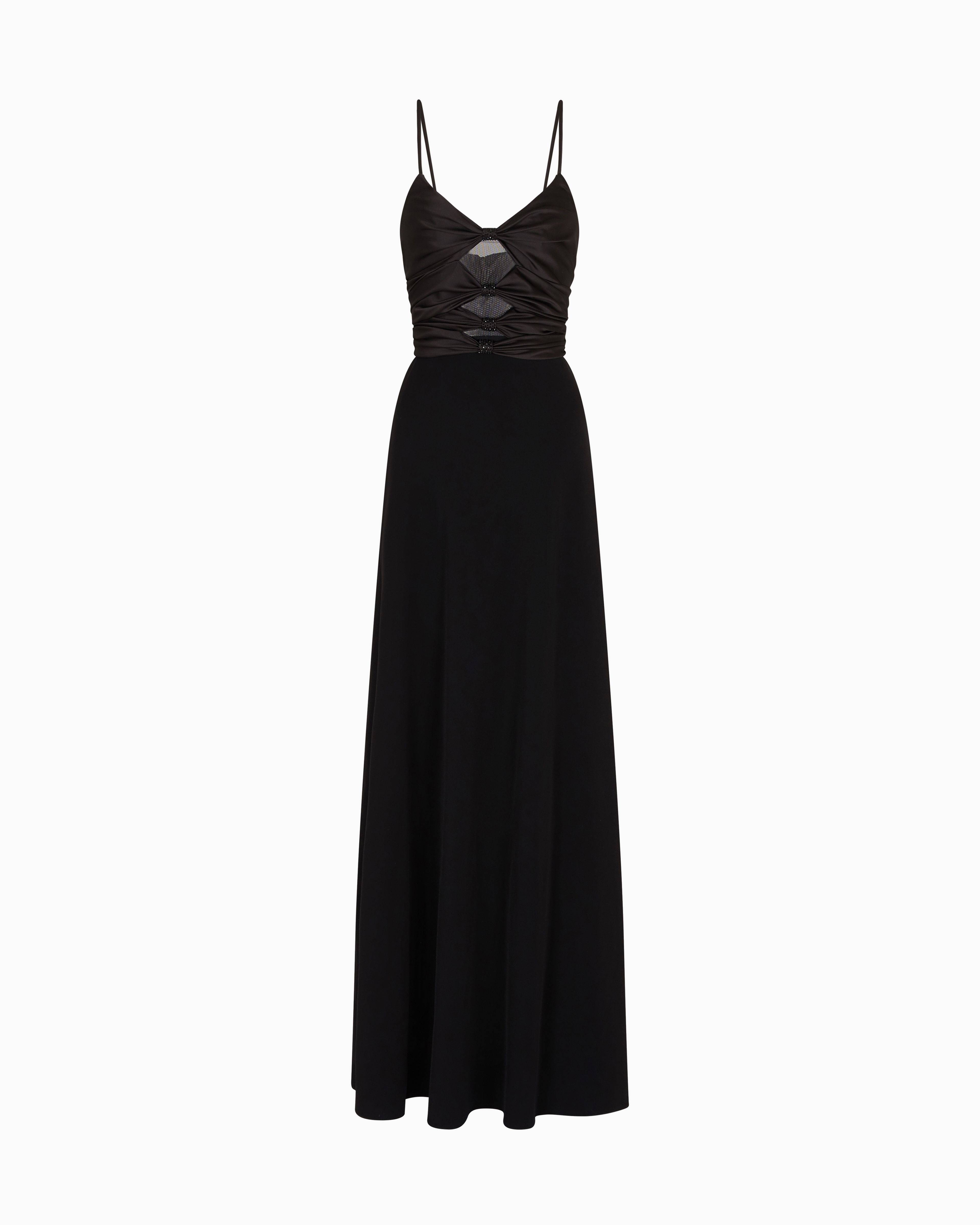 Emporio Armani - Technical cady cut-out dress with jewel detail, Woman, Black, Size:
