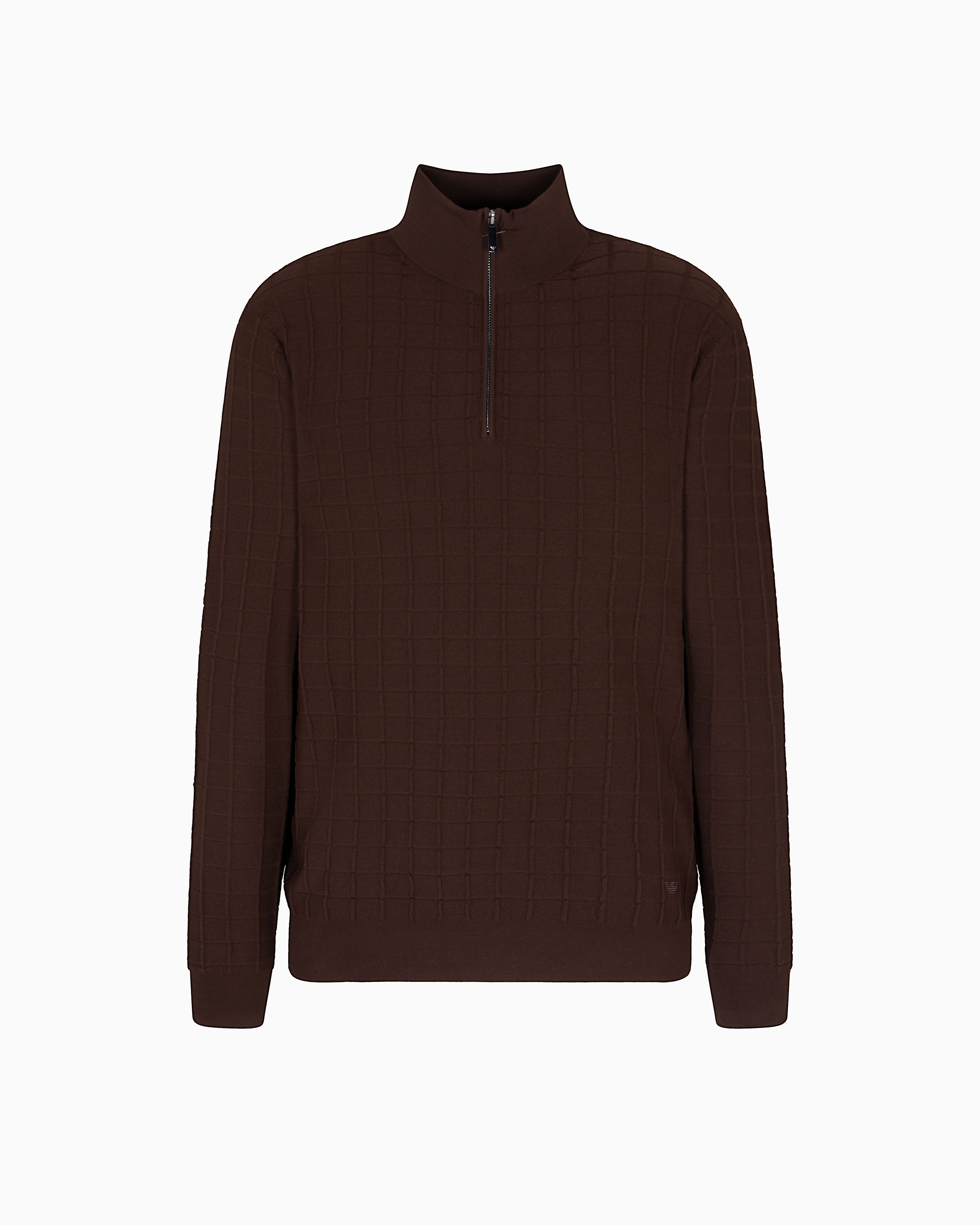 Emporio Armani - ASV mock-neck jumper a check knit, Man, Brown, Size: