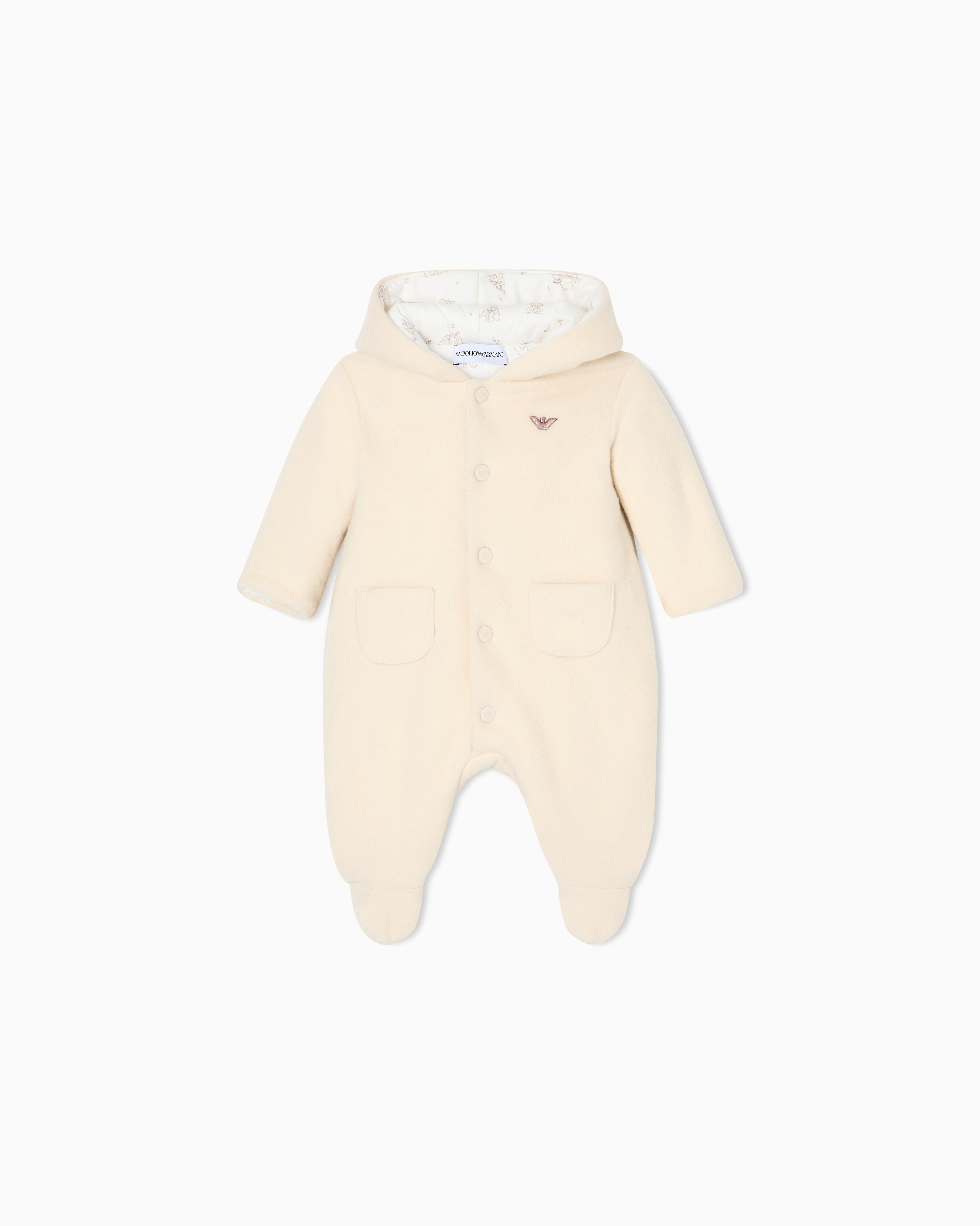 Emporio Armani - Soft bear fabric onesie with logo embroidery, Unisex Junior, Beige, Size: