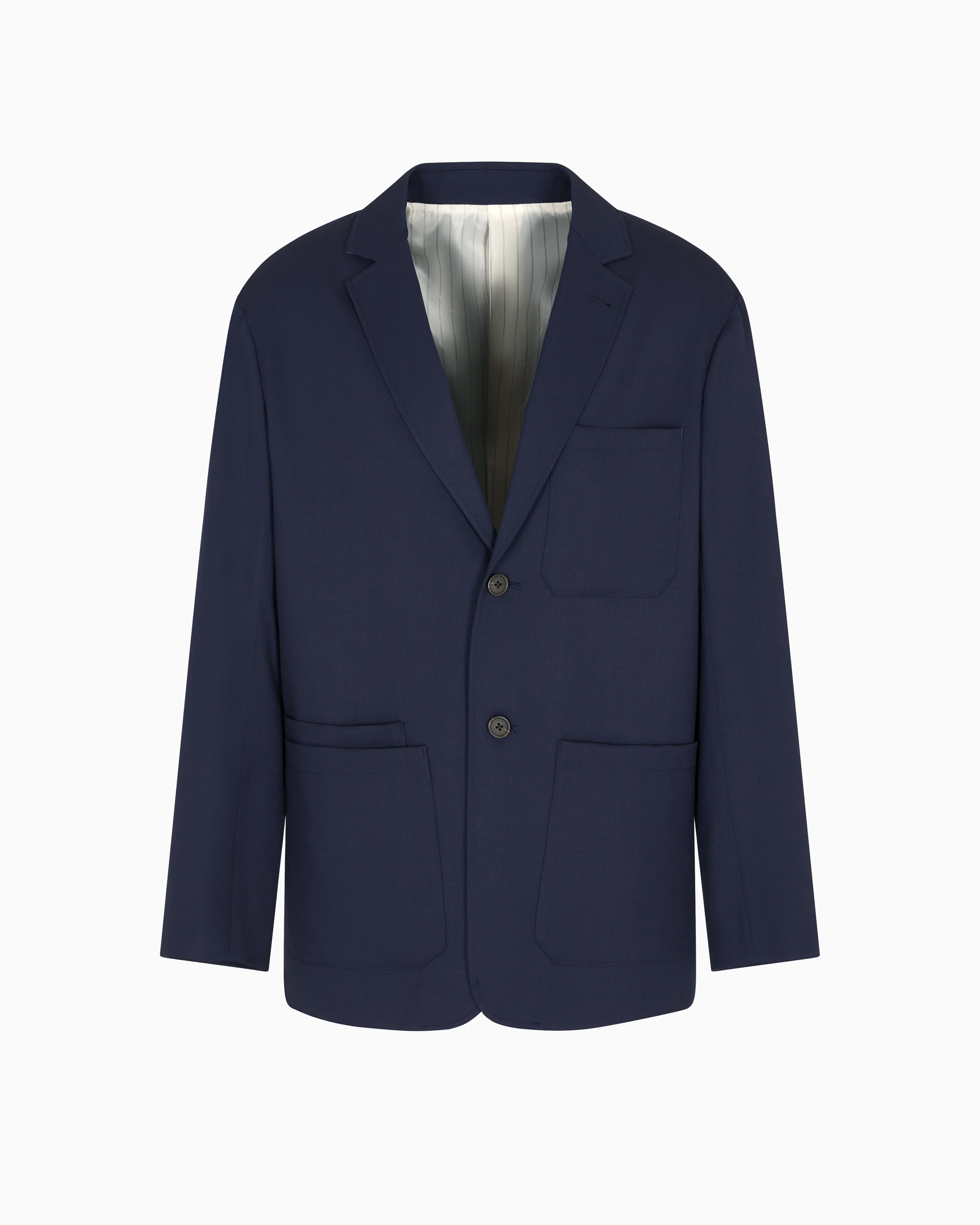 Emporio Armani - Virgin-wool twill single-breasted blazer, Man, Navy Blue, Size: