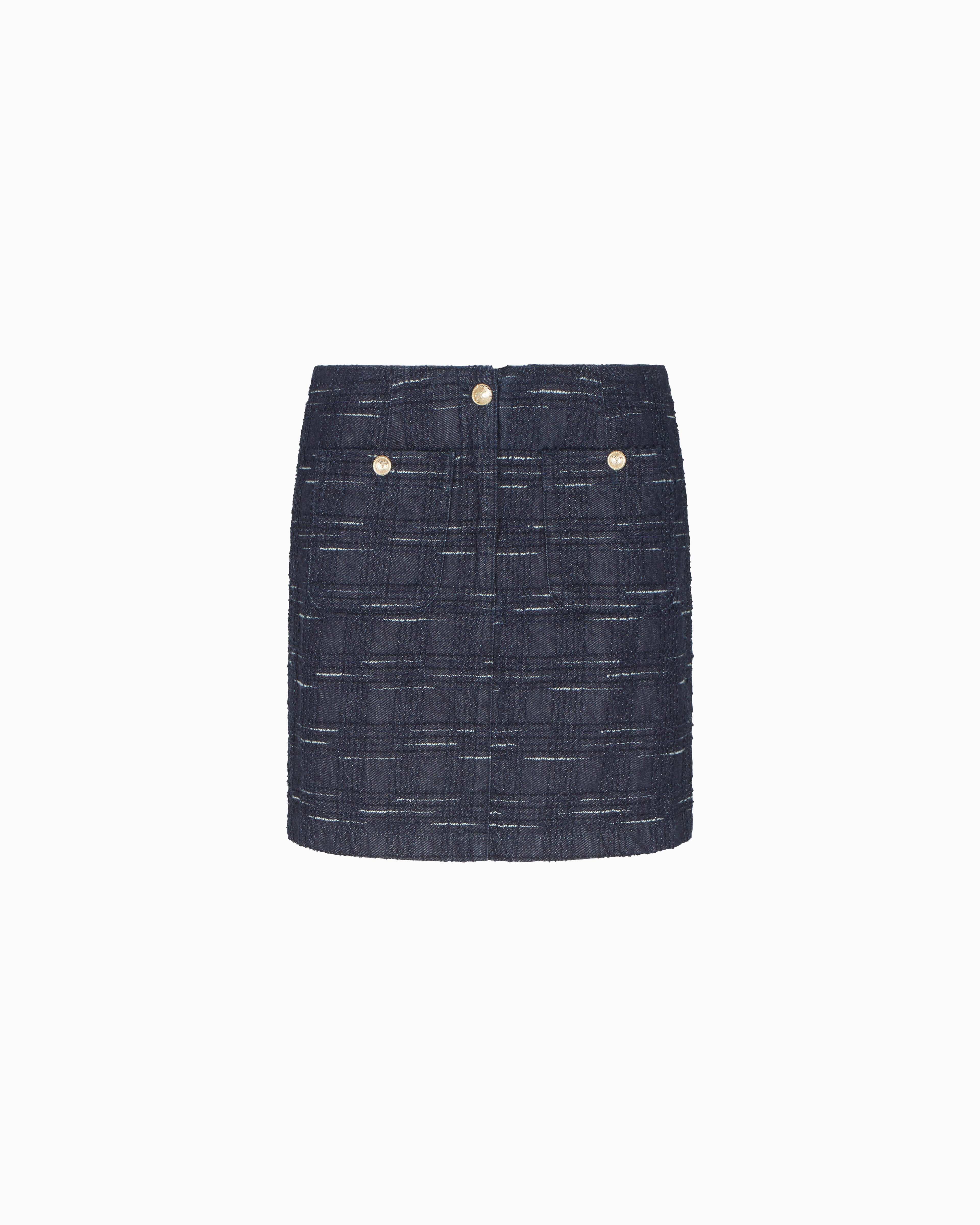 Emporio Armani - Jacquard denim skirt with check motif, Woman, Blue, Size: