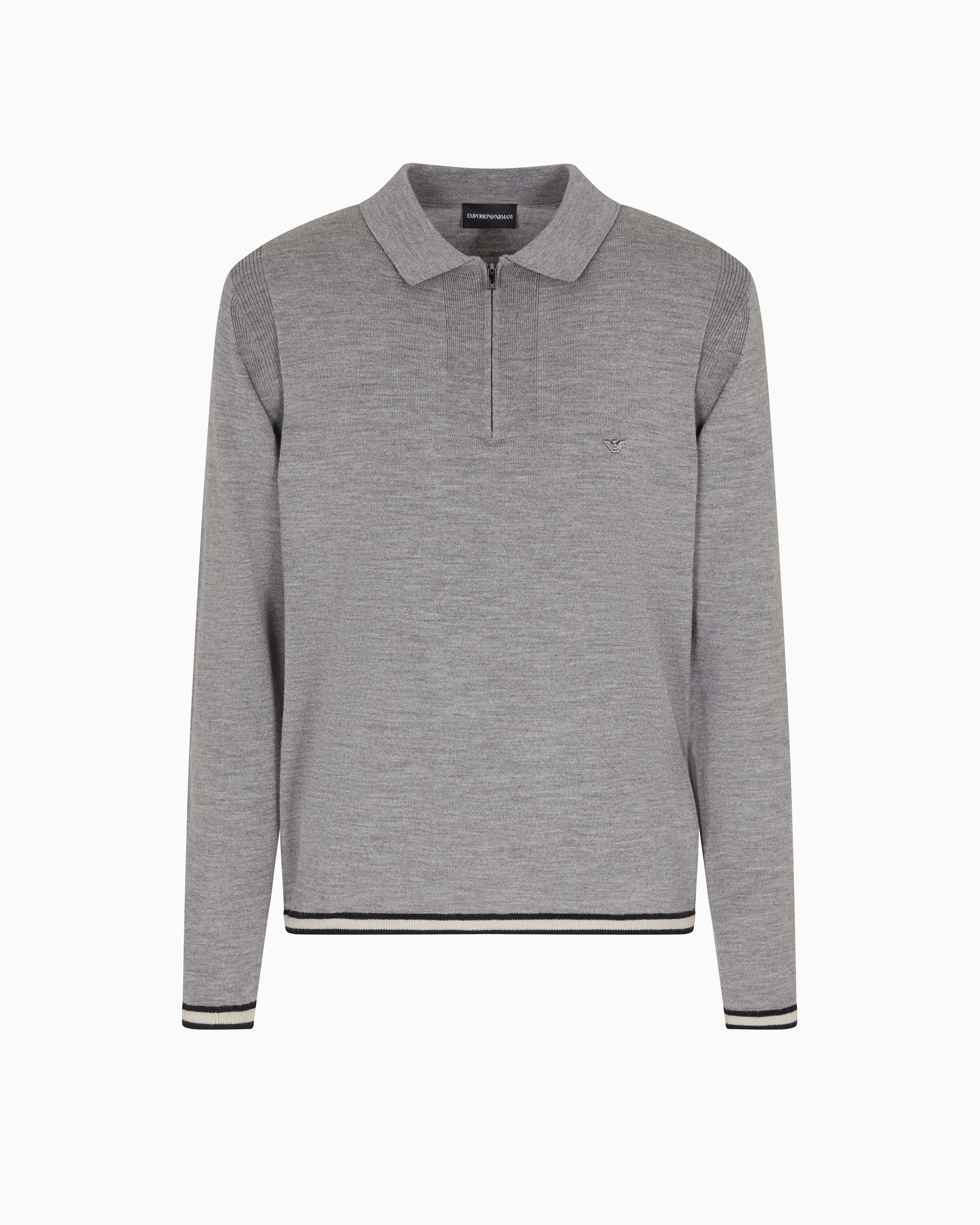 Emporio Armani - Polo-shirt collar jumper pure virgin wool, Man, Grey, Size: